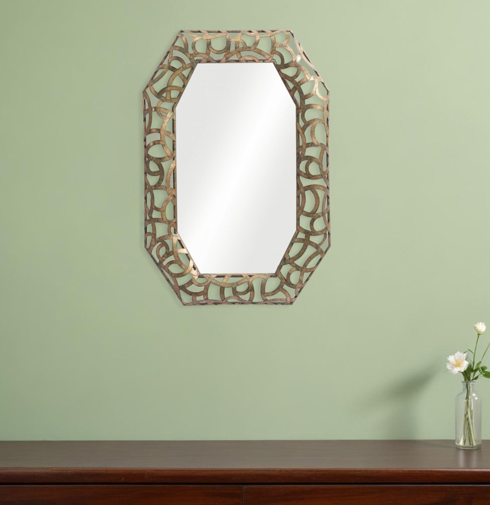 35" Bronze Octagonal Steel Framed Accent Mirror-0