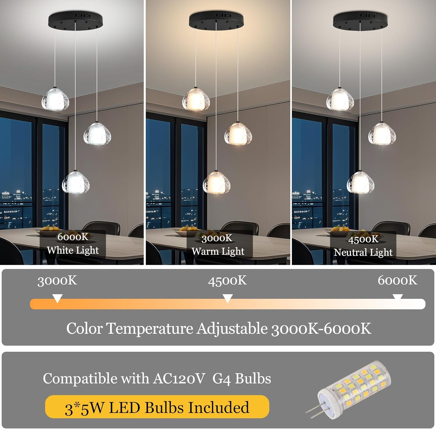 Black Crystal Chandelier Three Light Pendant Fixture-2