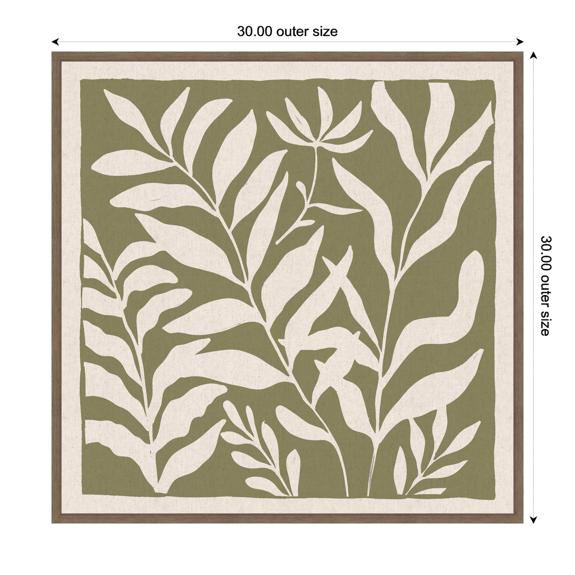 Sylvie Modern Minimalist Botanical Green and Neutral Linen Framed Canvas by The Creative Bunch Studio