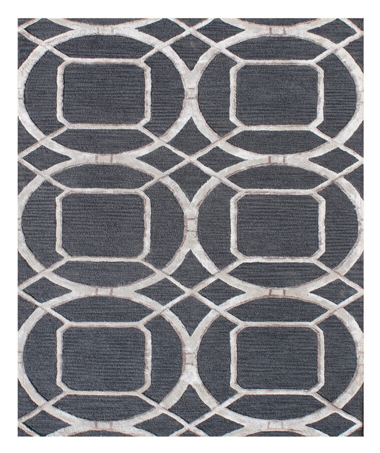 5' X 8' Charcoal Abstract Geometric Hand Tufted Non Skid Area Rug-1