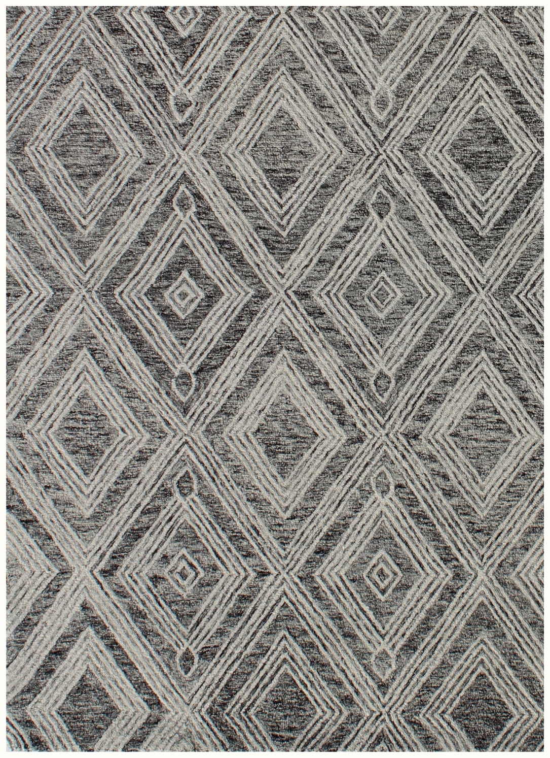 5' X 8' Black and Ivory Wool Abstract Geometric Hand Tufted Non Skid Area Rug-4