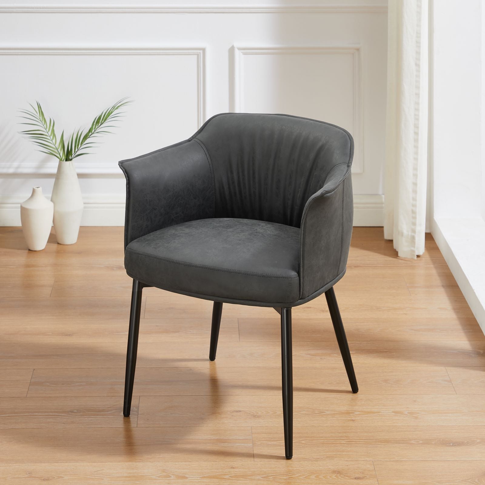 25" Charcoal And Black Faux Leather Distressed Arm Chair-7