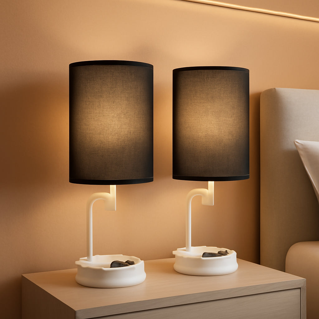 Table Lamp With 3 USB Ports And AC Outlet White Black