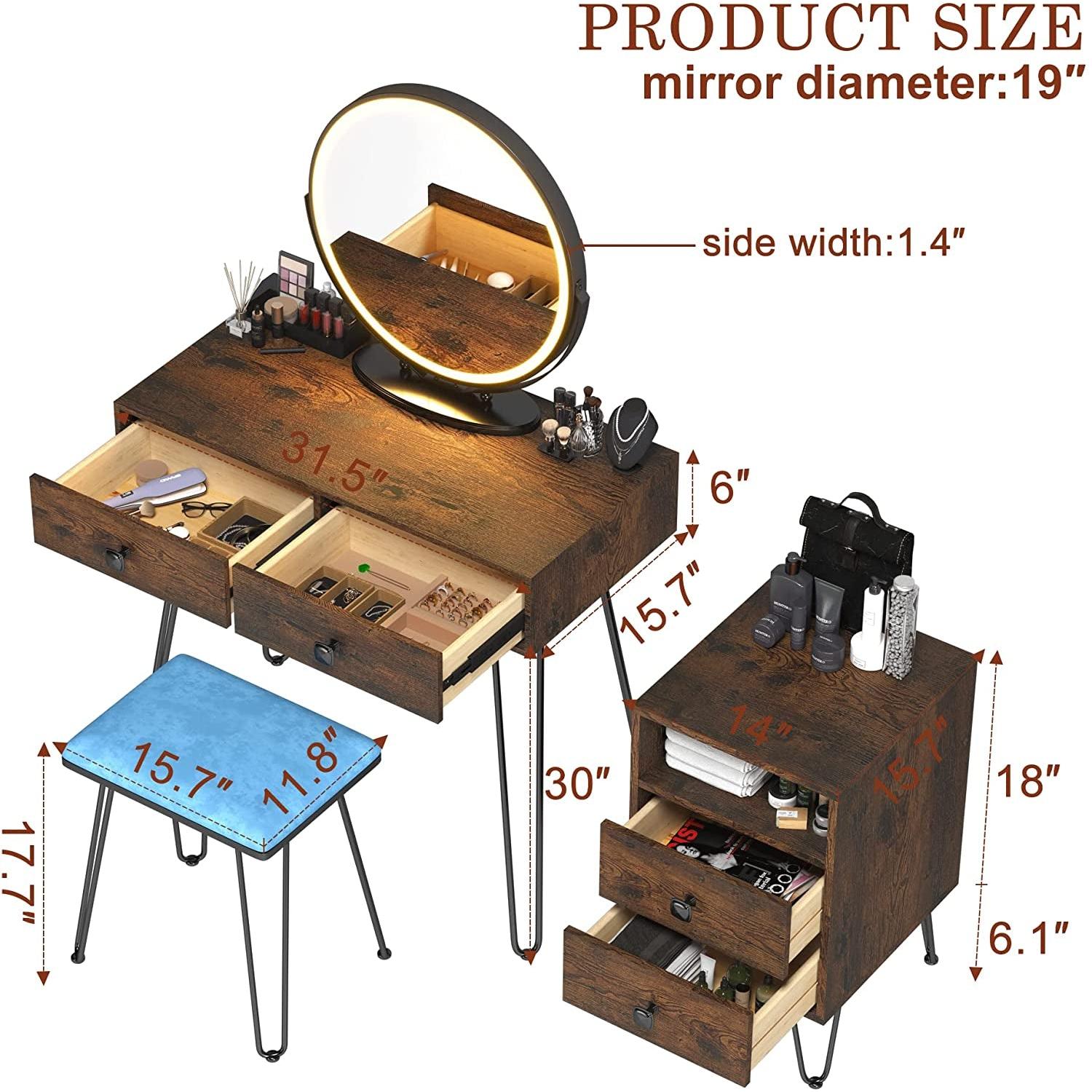 Vanity Desk Set With Drawers And LED Lighted Mirror
