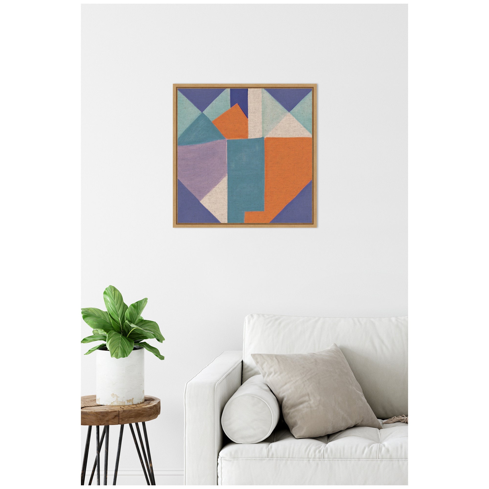 Sylvie Painterly Soft Geometric Shapes Neutral Linen Framed Canvas by The Creative Bunch Studio