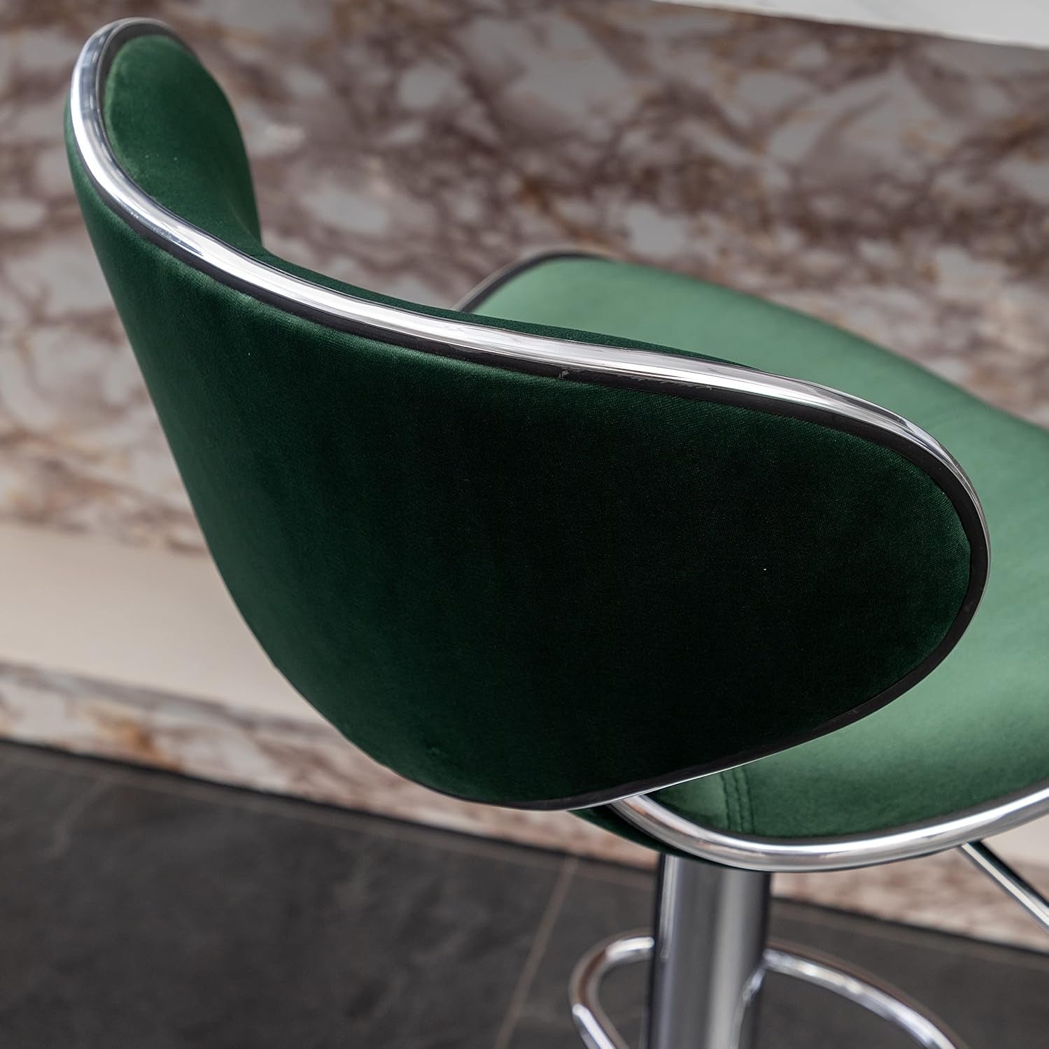 Green Velvet Upholstered Adjustable Swivel Bar Stools Set 2