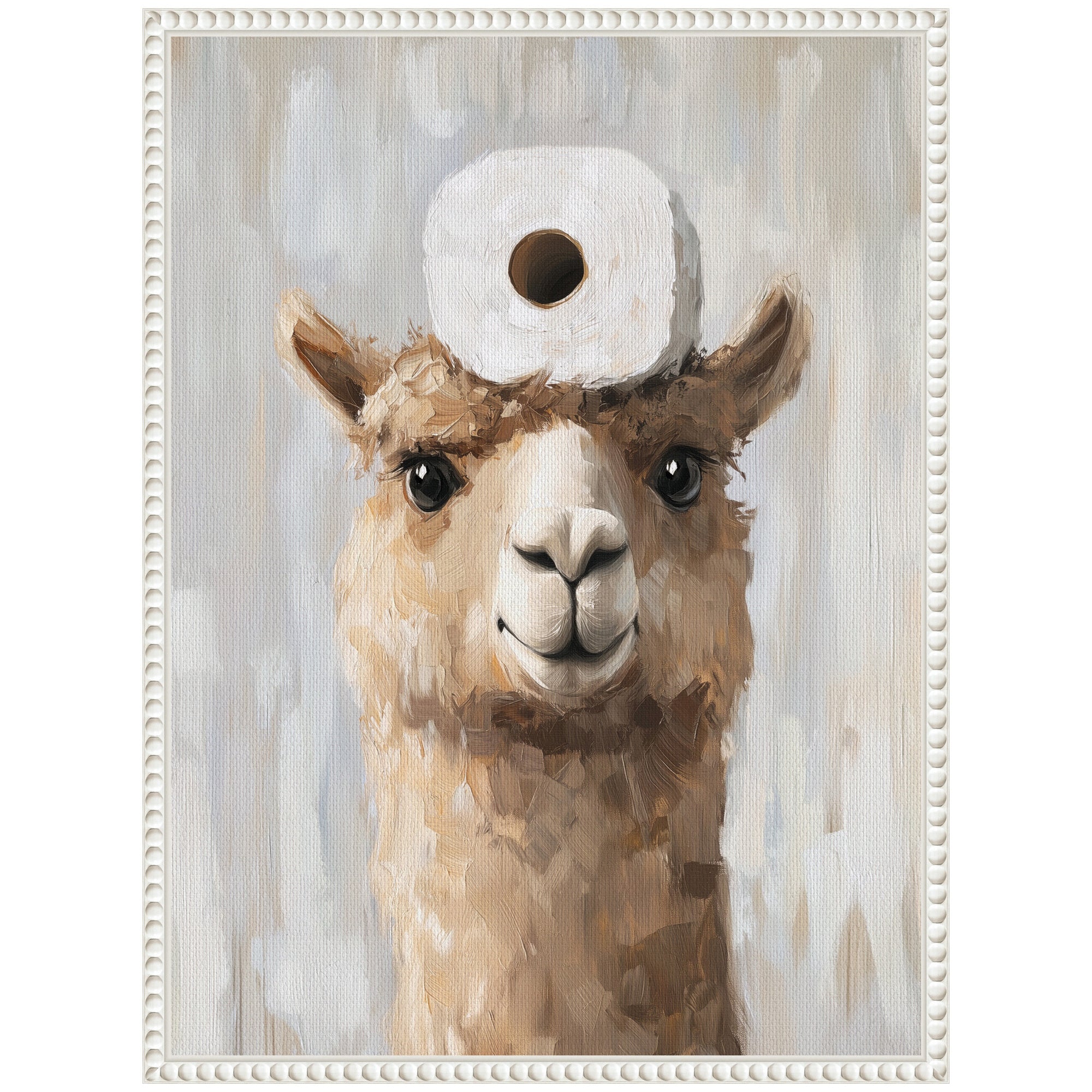 Sylvie Toilet Paper Roll on Cute Alpaca Head Bathroom Art Framed Canvas by The Creative Bunch Studio
