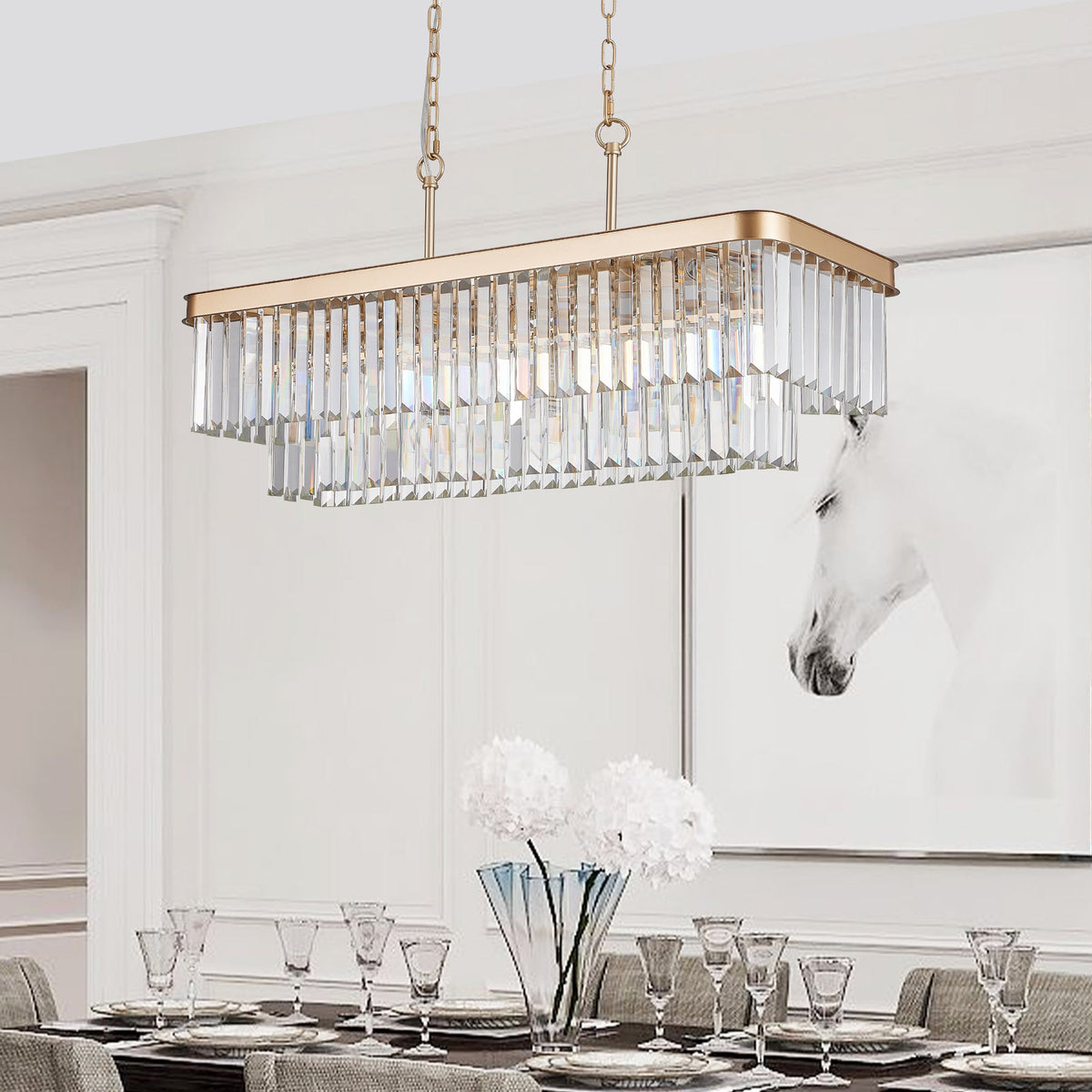 Rectangular Crystal Chandelier Adjustable
