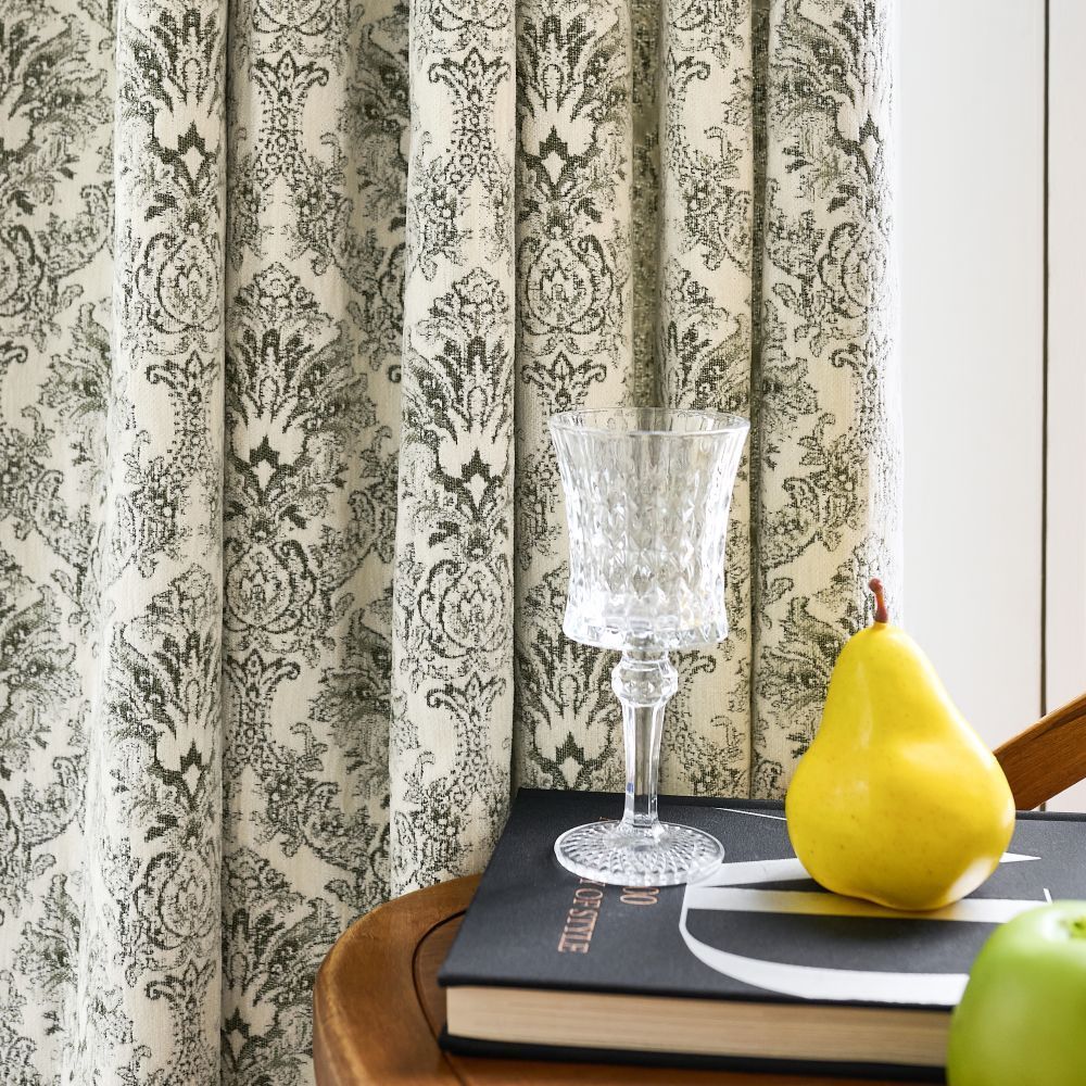 Bonnie Soft Green Velvet Damask Floral Curtains