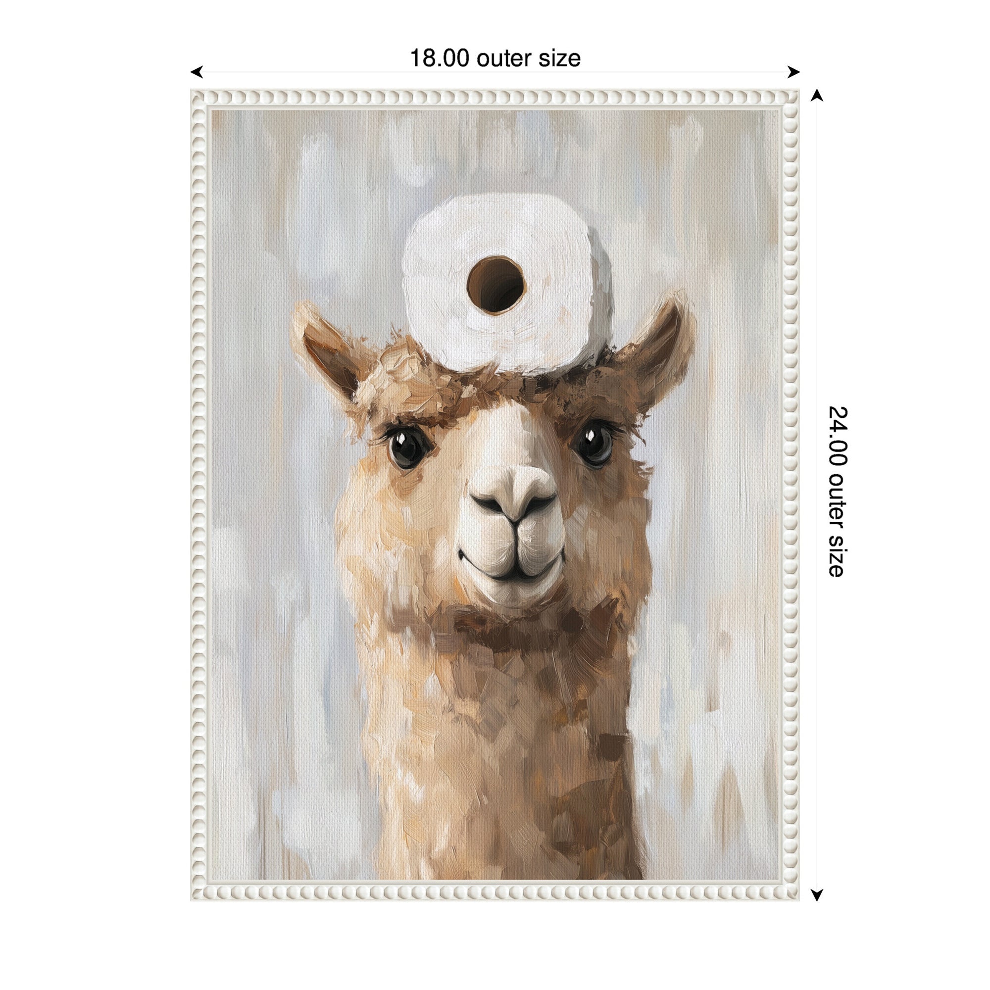 Sylvie Toilet Paper Roll on Cute Alpaca Head Bathroom Art Framed Canvas by The Creative Bunch Studio