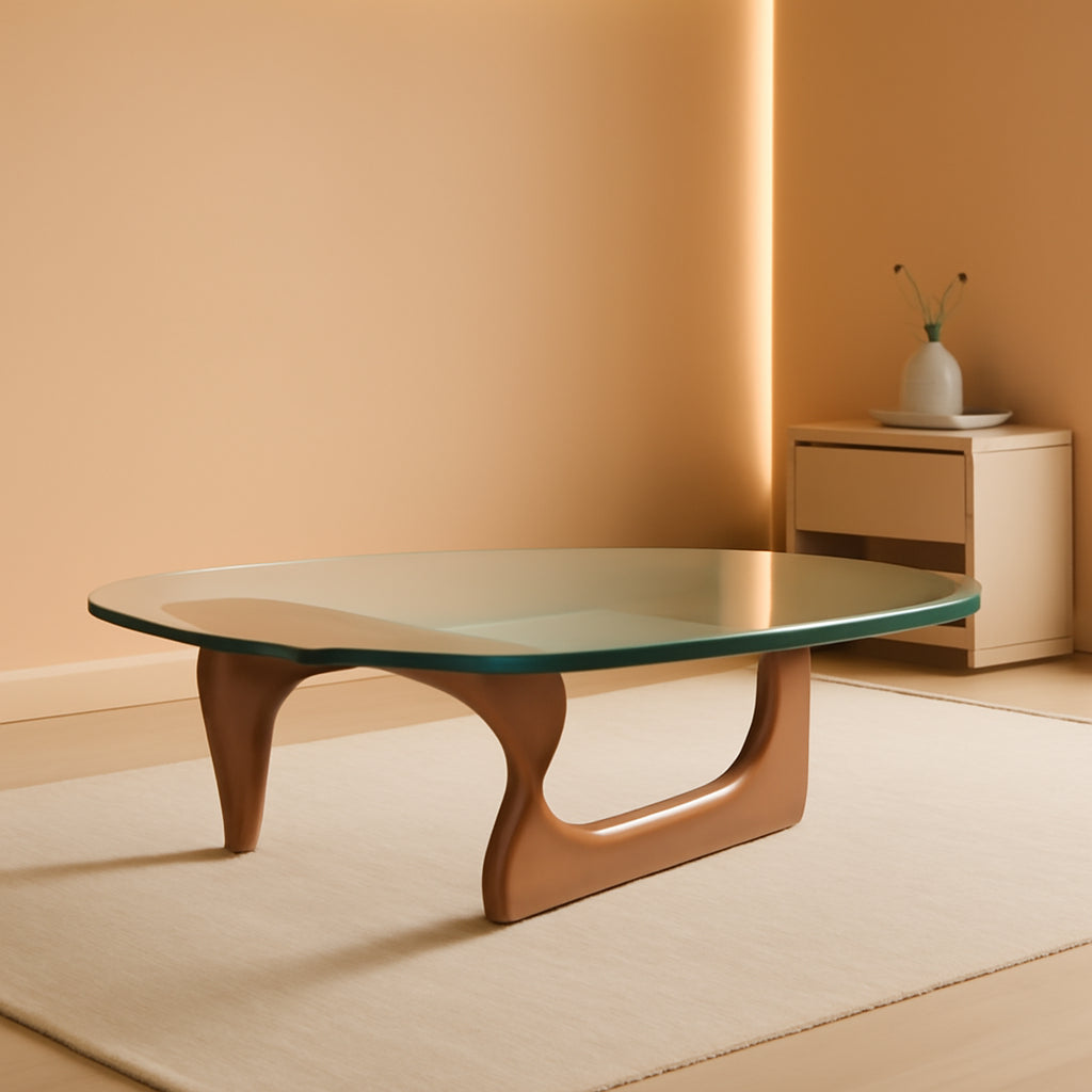 Mid Century Glass Top End Table With Light Walnut Finish