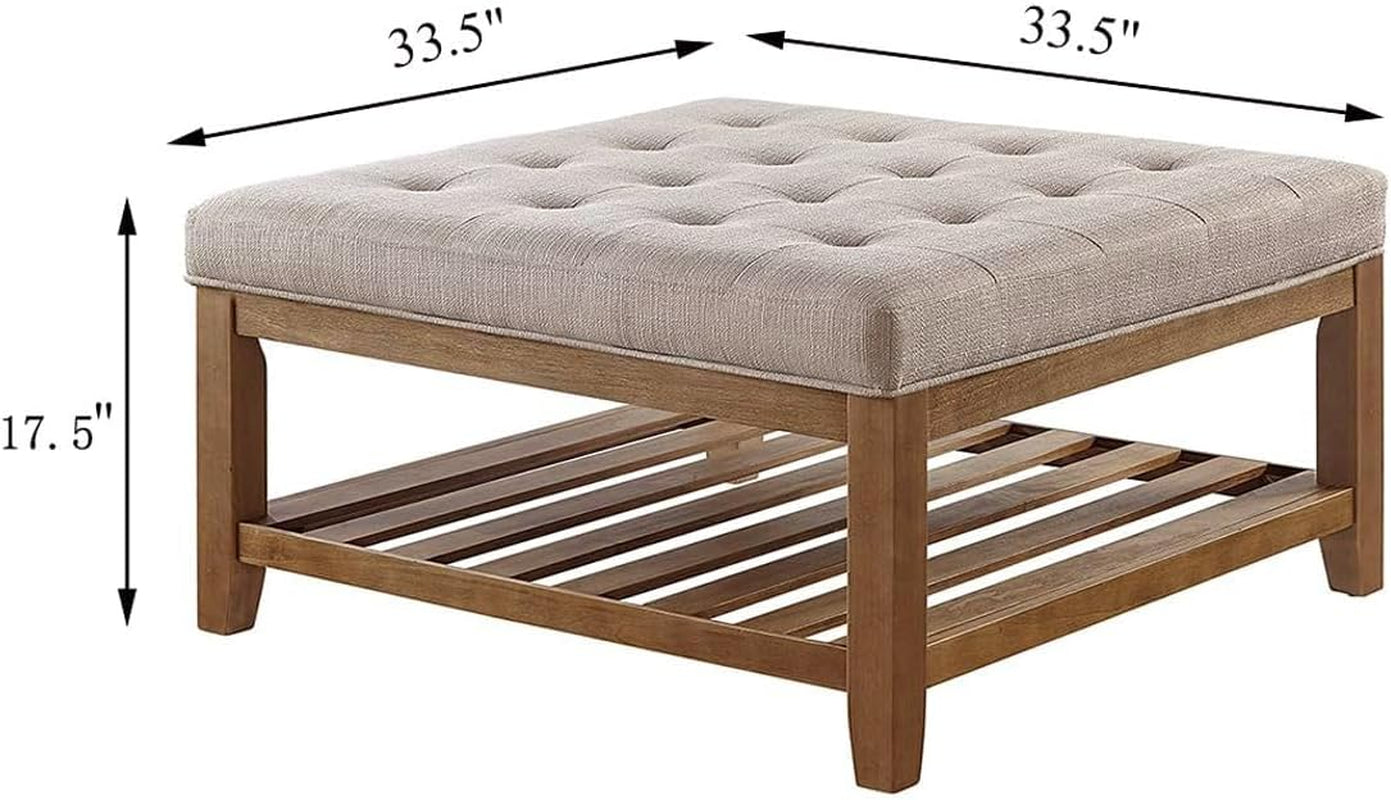Large Upholstered Tufted Linen Ottoman Coffee Table
