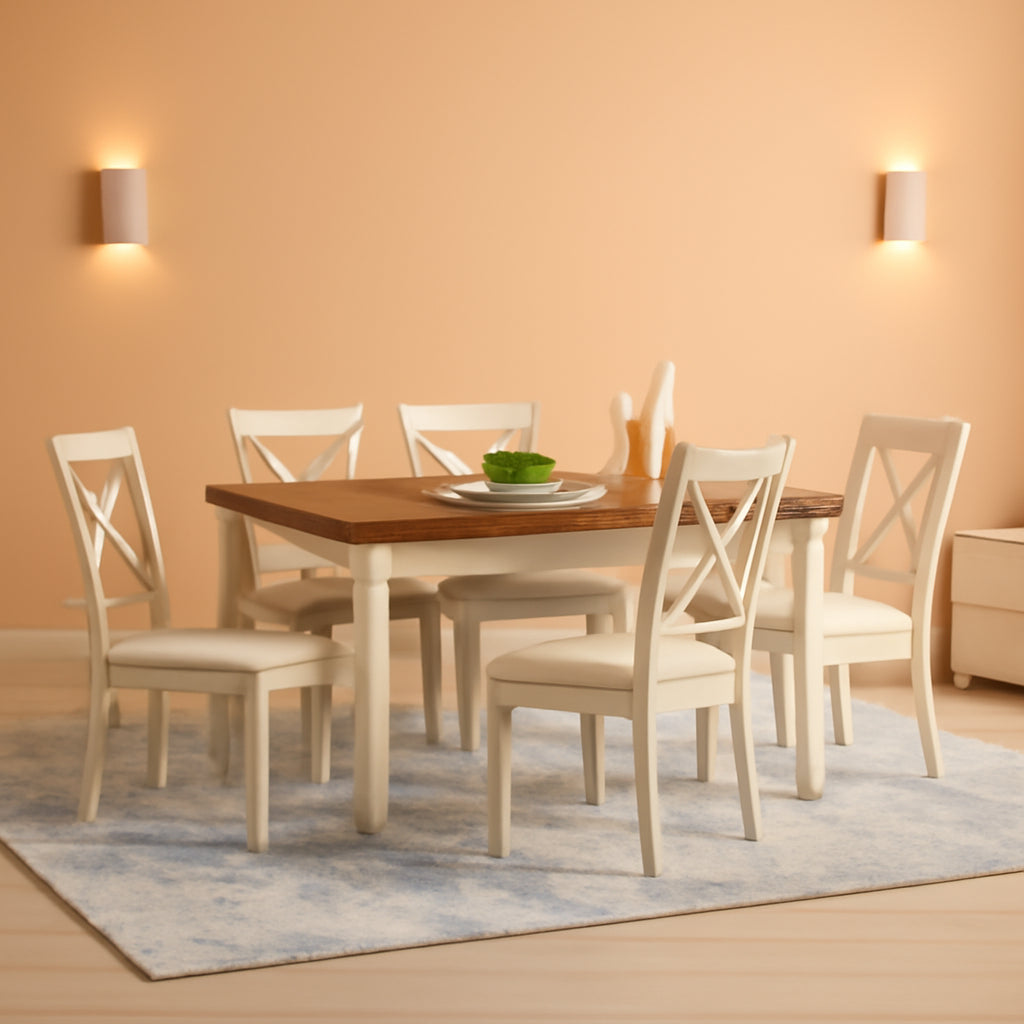 Farmhouse Handcrafted SolidWood Dining Table Set Cream