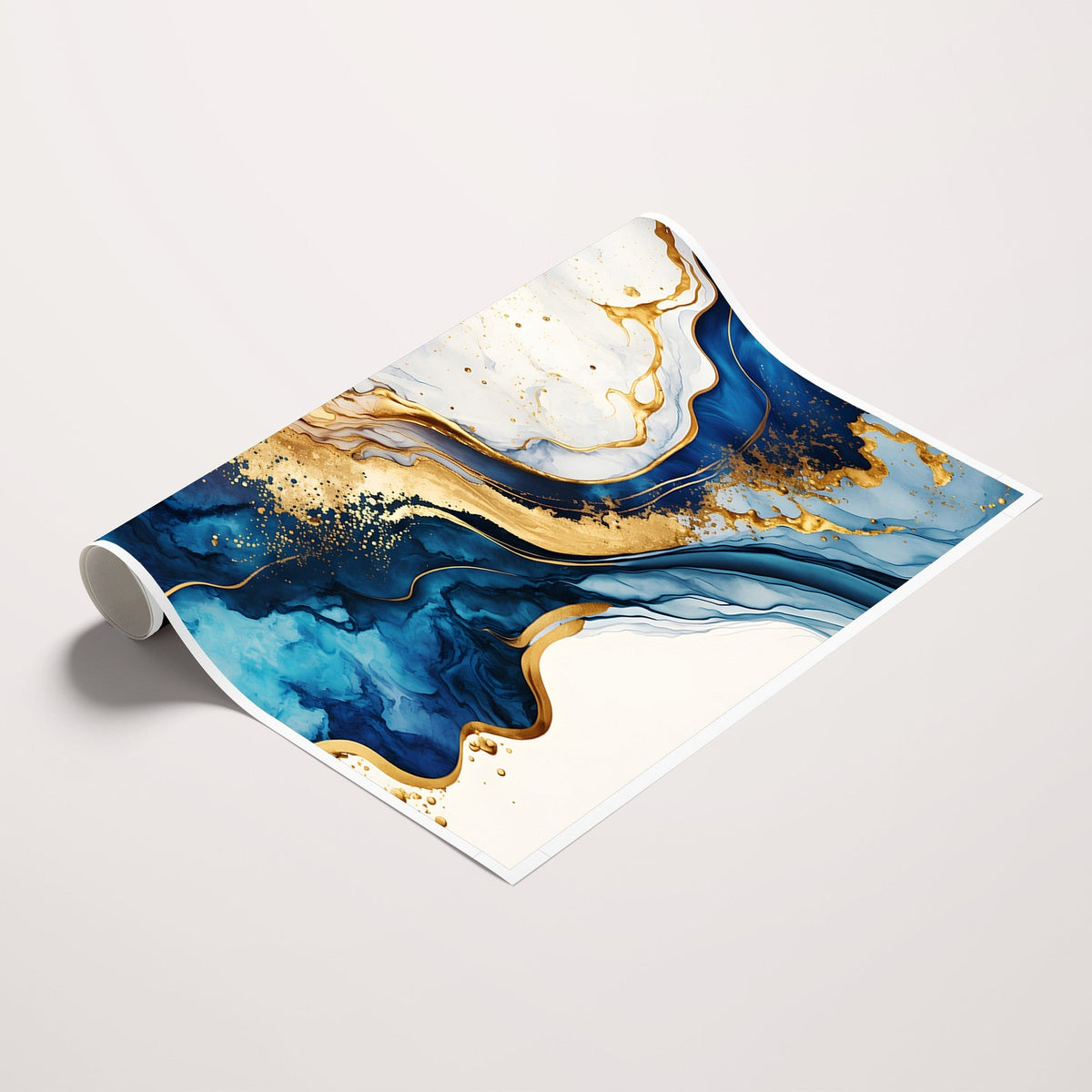 Blue Gold Flow Wall Art Canvas Print | Framed Marble Design
