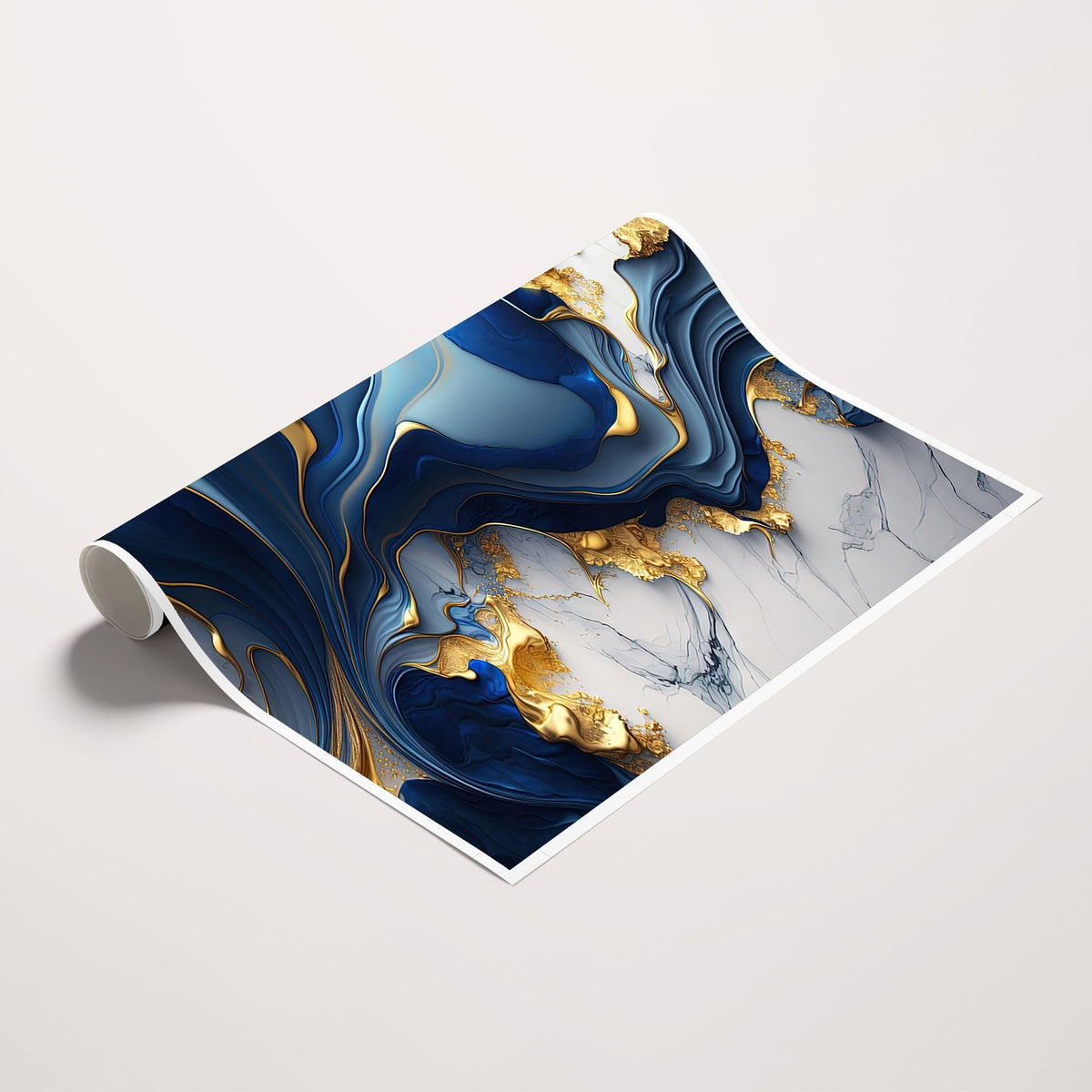 Blue Marble Wall Art Canvas Print | Framed Gold Veins