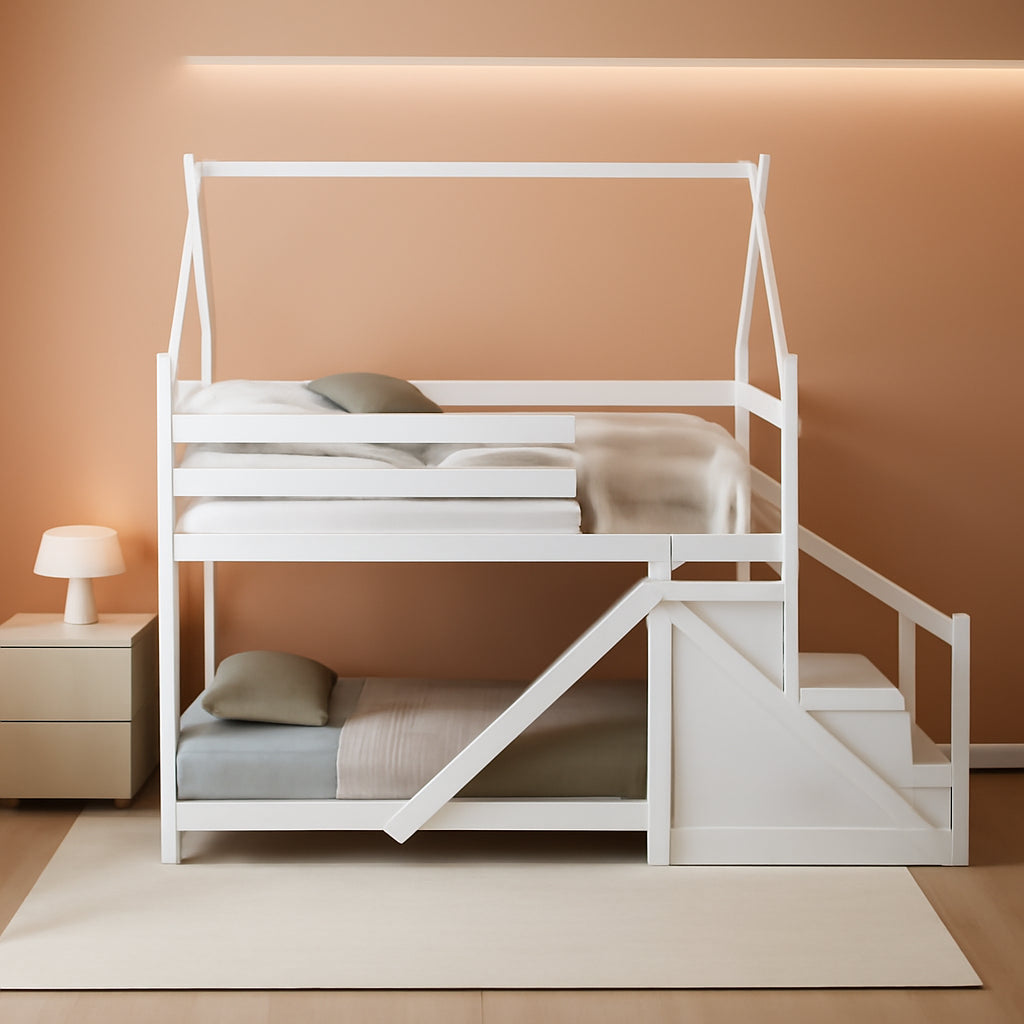 White House Twin Over Twin Bunk Bed With Slide And Stairs