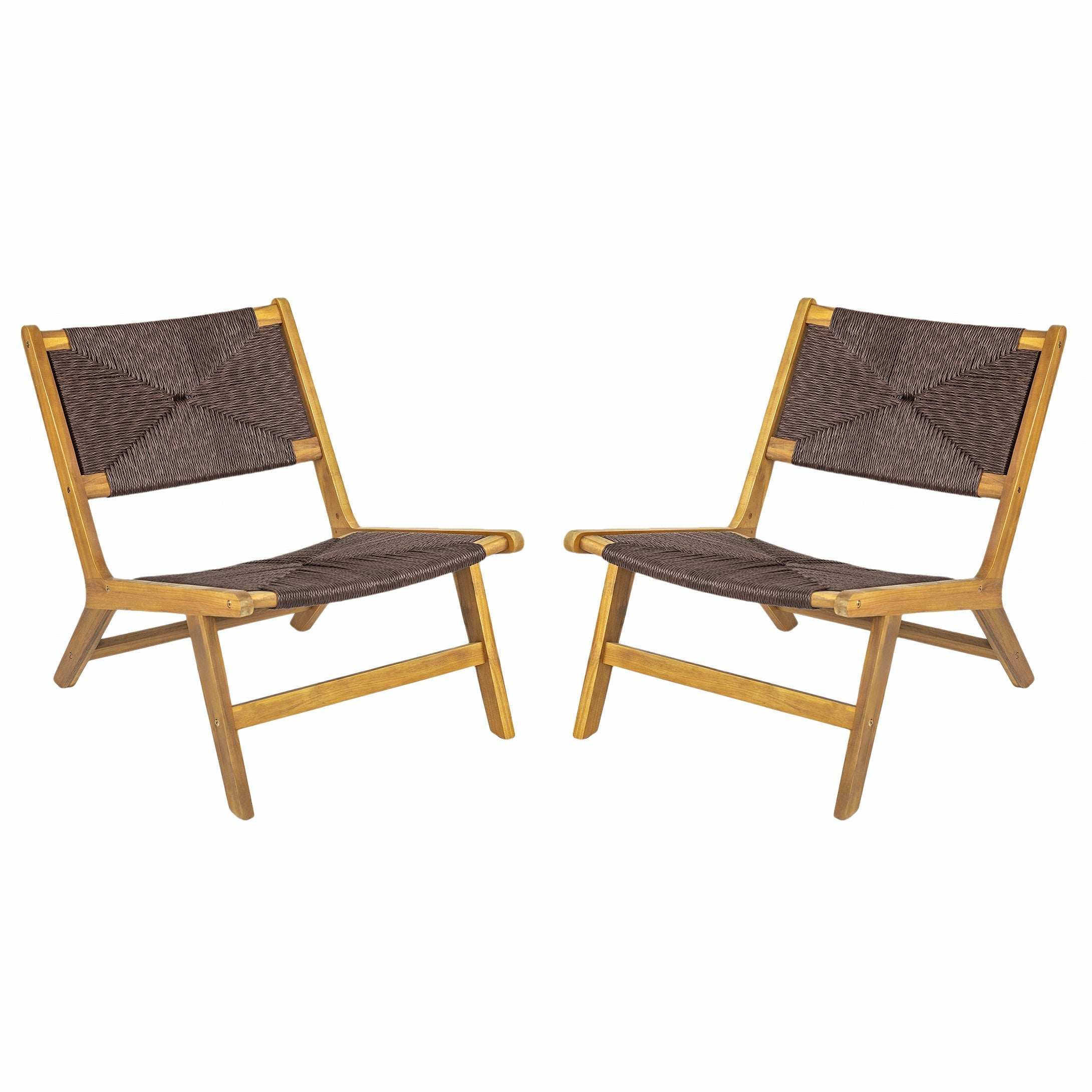 Acacia Wood Outdoor Armless Lounge Chair - Teak Set of 2
