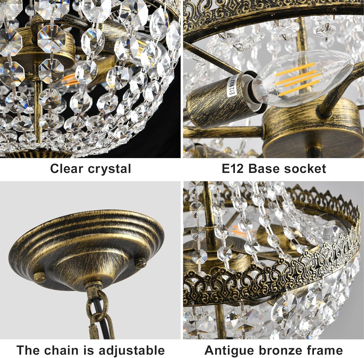 French Crystal Chandelier Bronze Finish Four Light-1