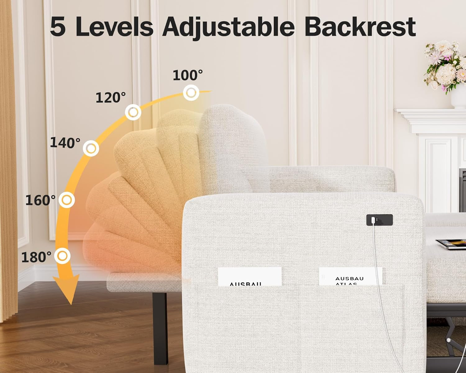 105Inch UShaped SectionalSofa With Pullout Bed Beige