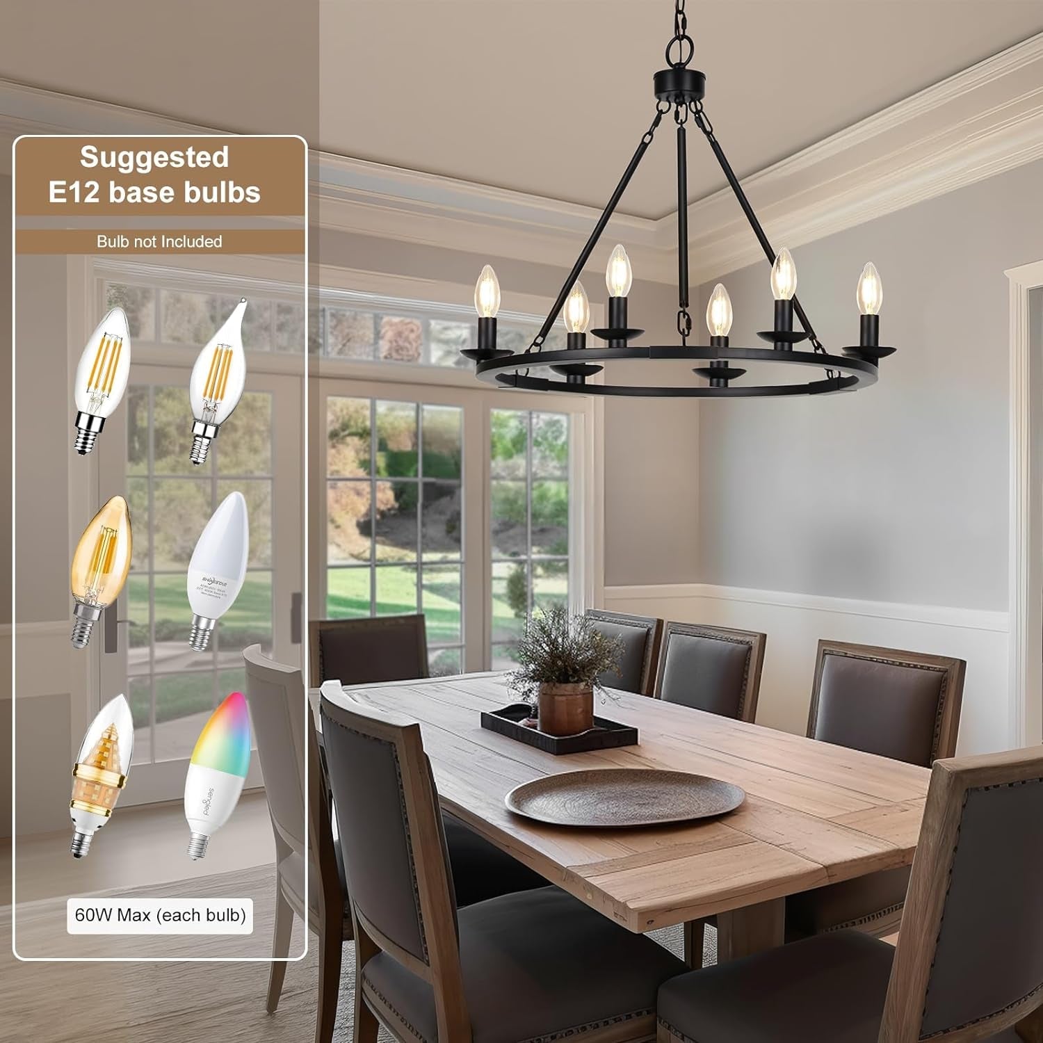 Black Farmhouse Wagon Wheel Chandelier 6 Light Adjustable-2