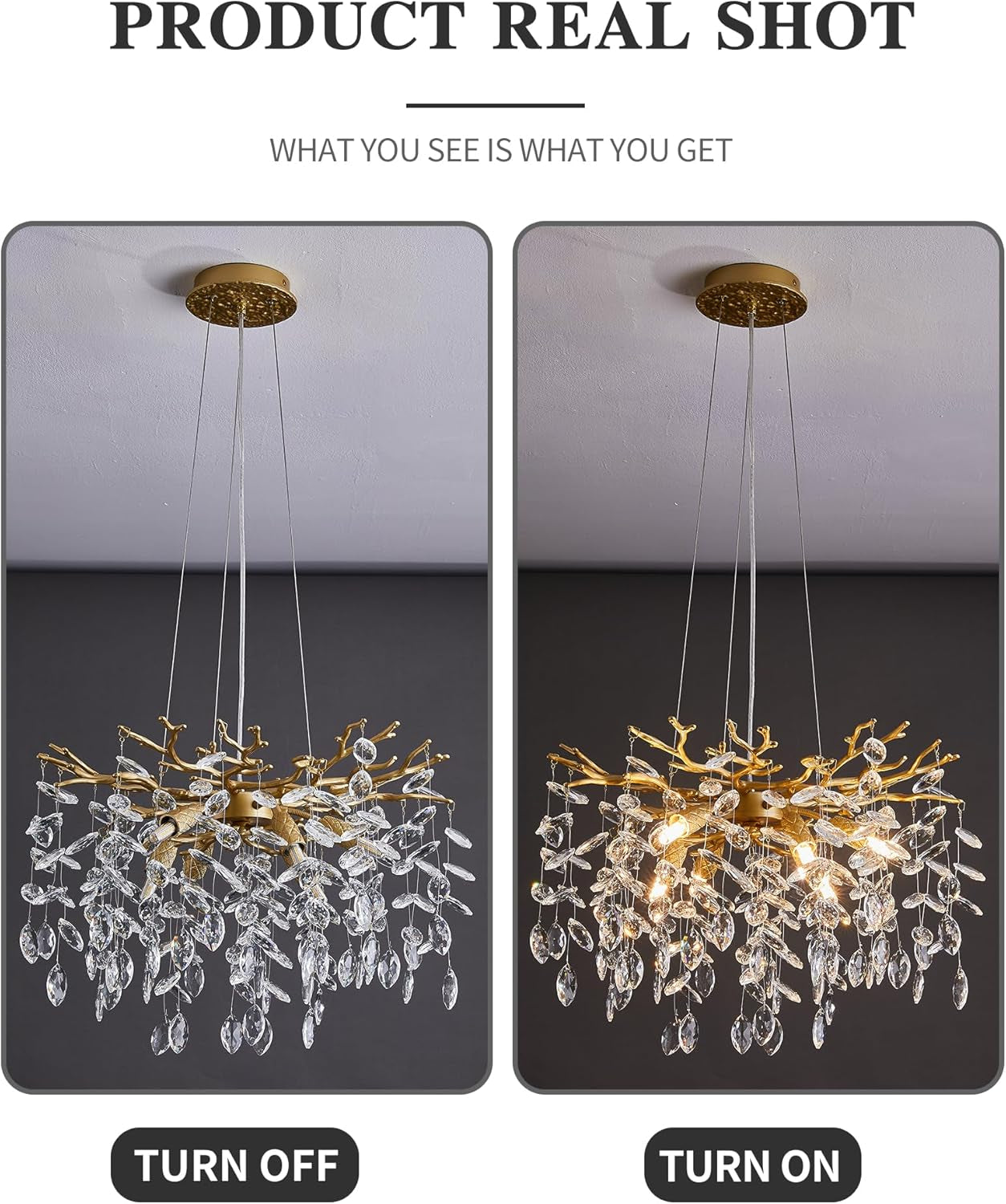 Gold Crystal Chandelier Elegant 18 Inch Ceiling Light-1