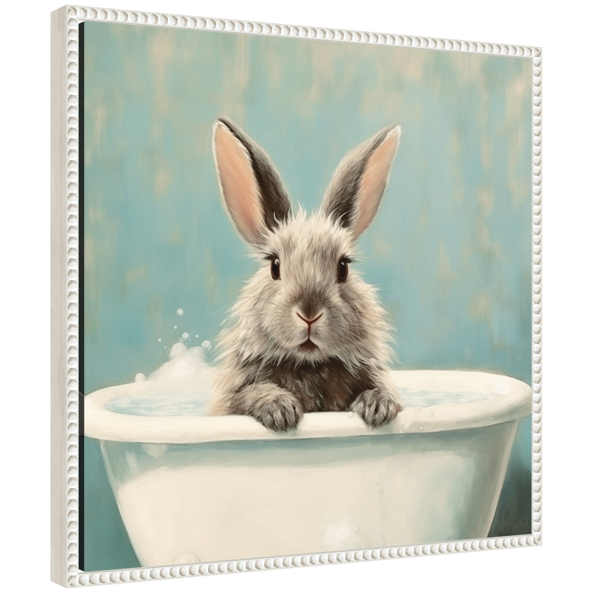 Sylvie Country Bunny White Bathtub Framed Canvas by The Creative Bunch Studio