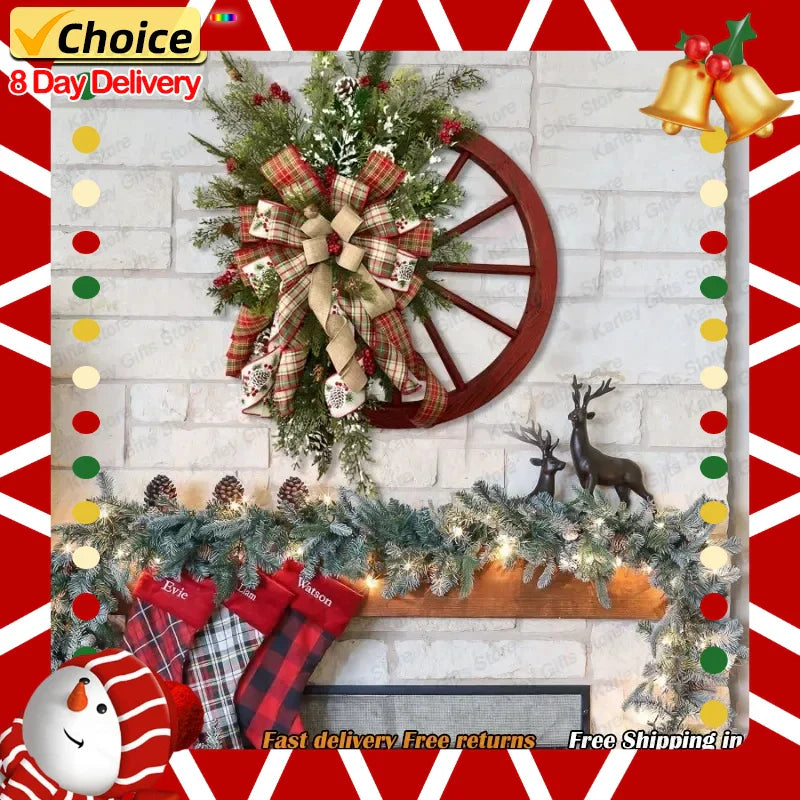 Wooden Christmas Roulette Wheel Wreath Decoration-1