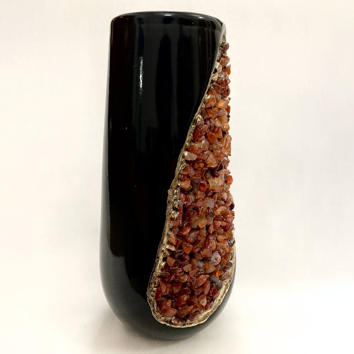 Black and Gold Ceramic Vase/Planter/Pot/Wine Goblet/Mug with Red Semi-precious Agate Crystal Gemstones-4