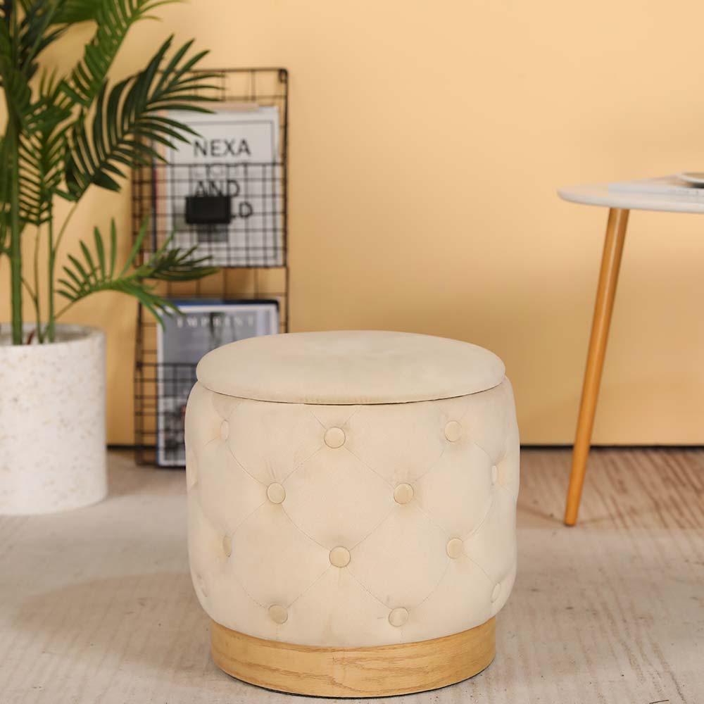 15" Tall Ottoman Velvet with Storage (Beige)-1
