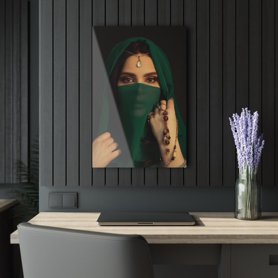 Tempered glass wall art - woman in green scarf-2