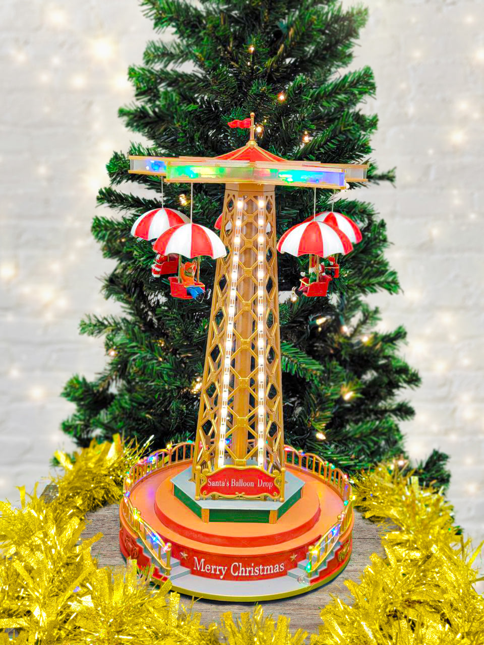 Christmas Parachute Tower. Animated Christmas Village F07M4-8-W201 Christmas Carousel-2