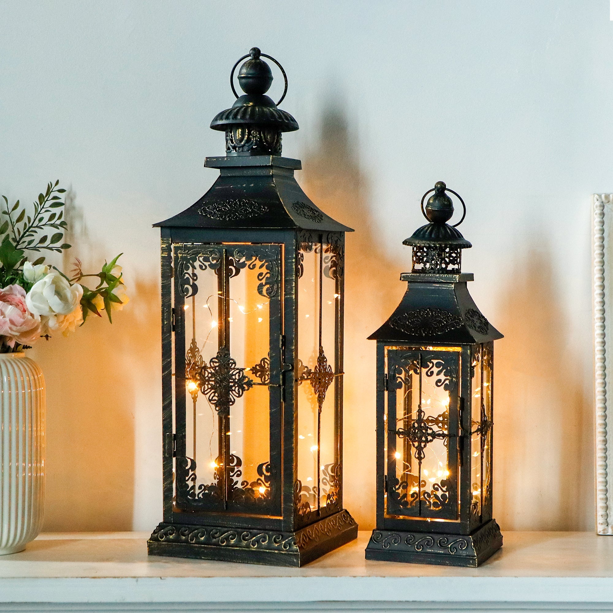 Vintage metal candle lamp (two-piece set)-4