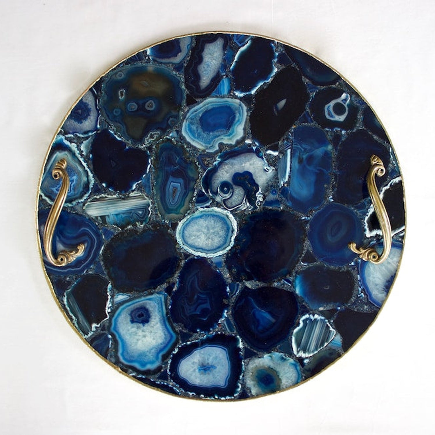 Blue Agate Serving Tray With Brass Handles | Circular-0