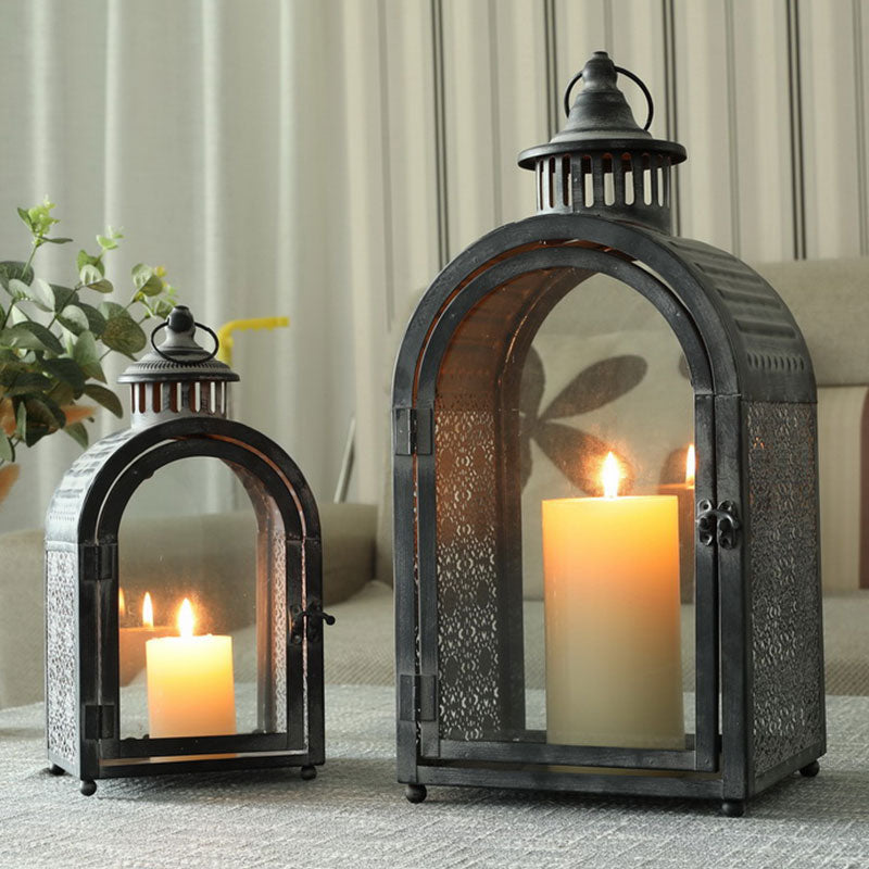 Antique Grey Decorative Lanterns Metal Candle Lanterns ( Set of 2 )-0
