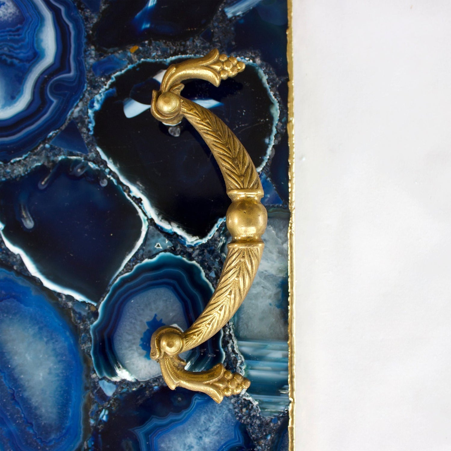 Blue Agate Serving Tray With Brass Handles | Square-4