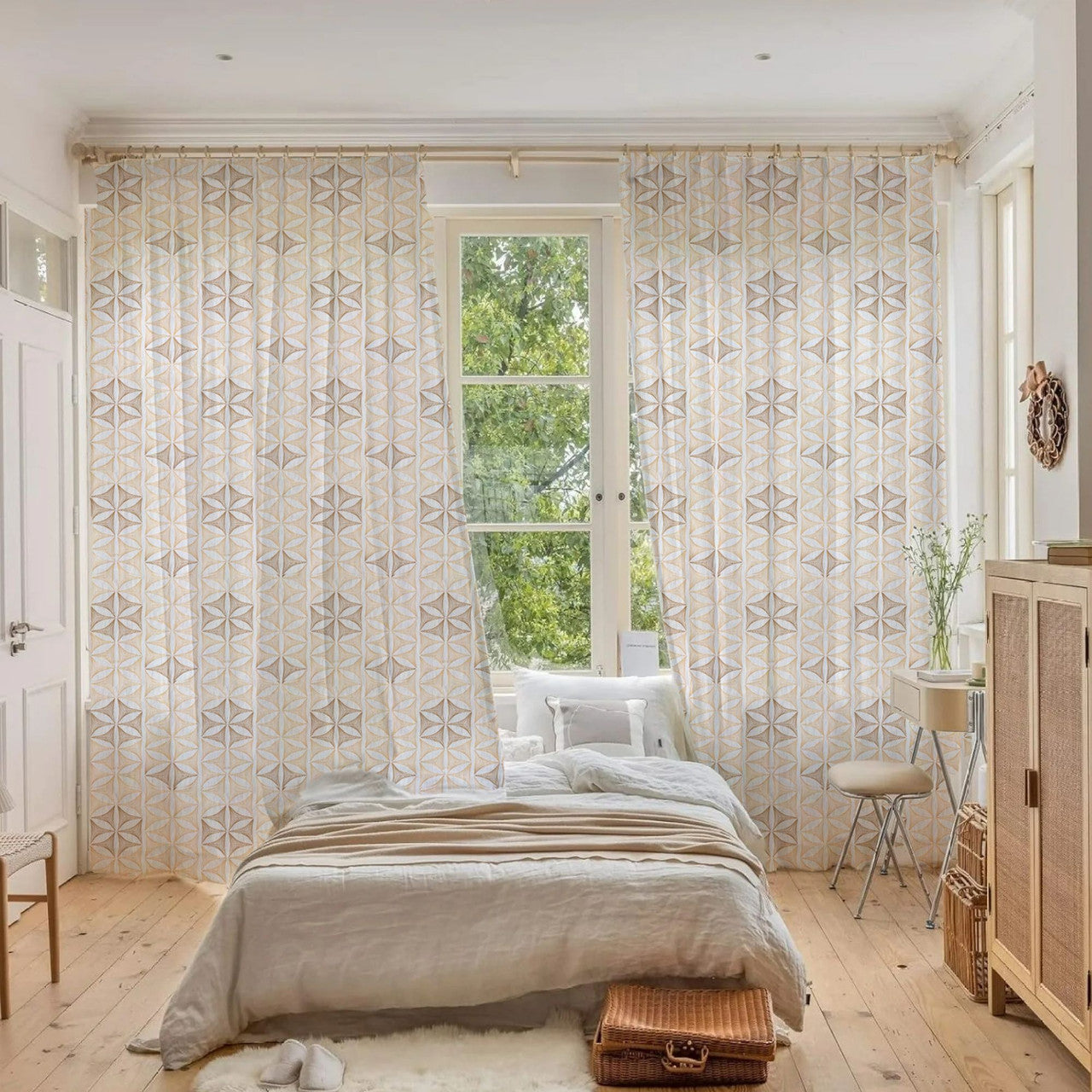 Geometric Embroidered Linen Sheer Curtains | Pinch Pleated | Opaque Privacy Light Filtering Curtains | Standard & Made to Measure-4