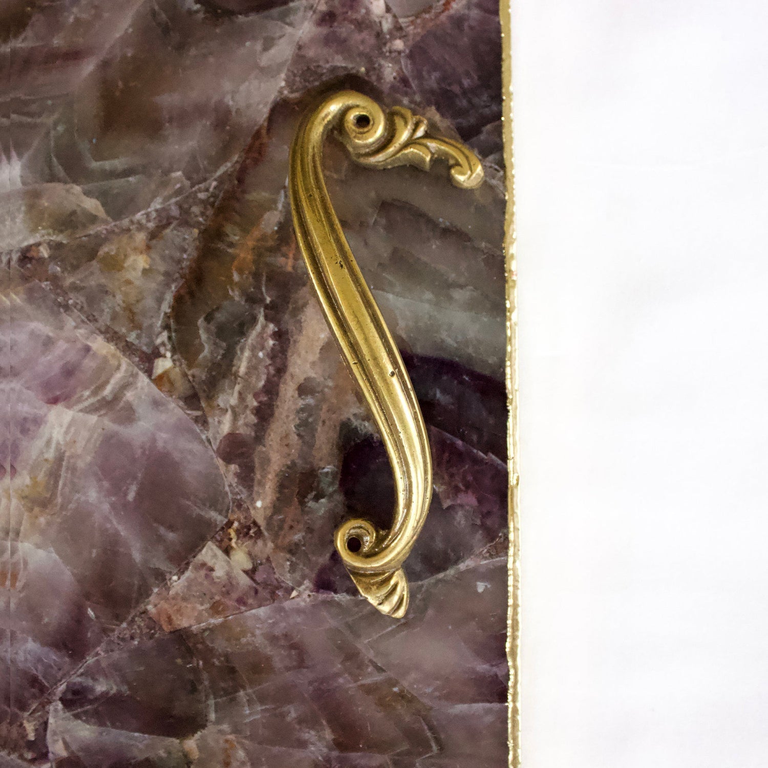 Amethyst Agate Serving Tray With Brass Handles | Square-4