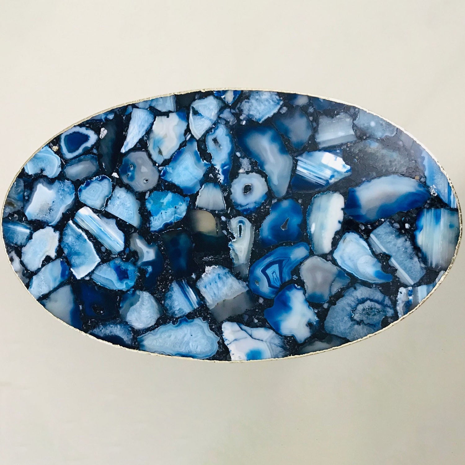 Blue Oval Agate/Crystal/Gemstone/Quartz Organic Edge Side/Drink/Table-4