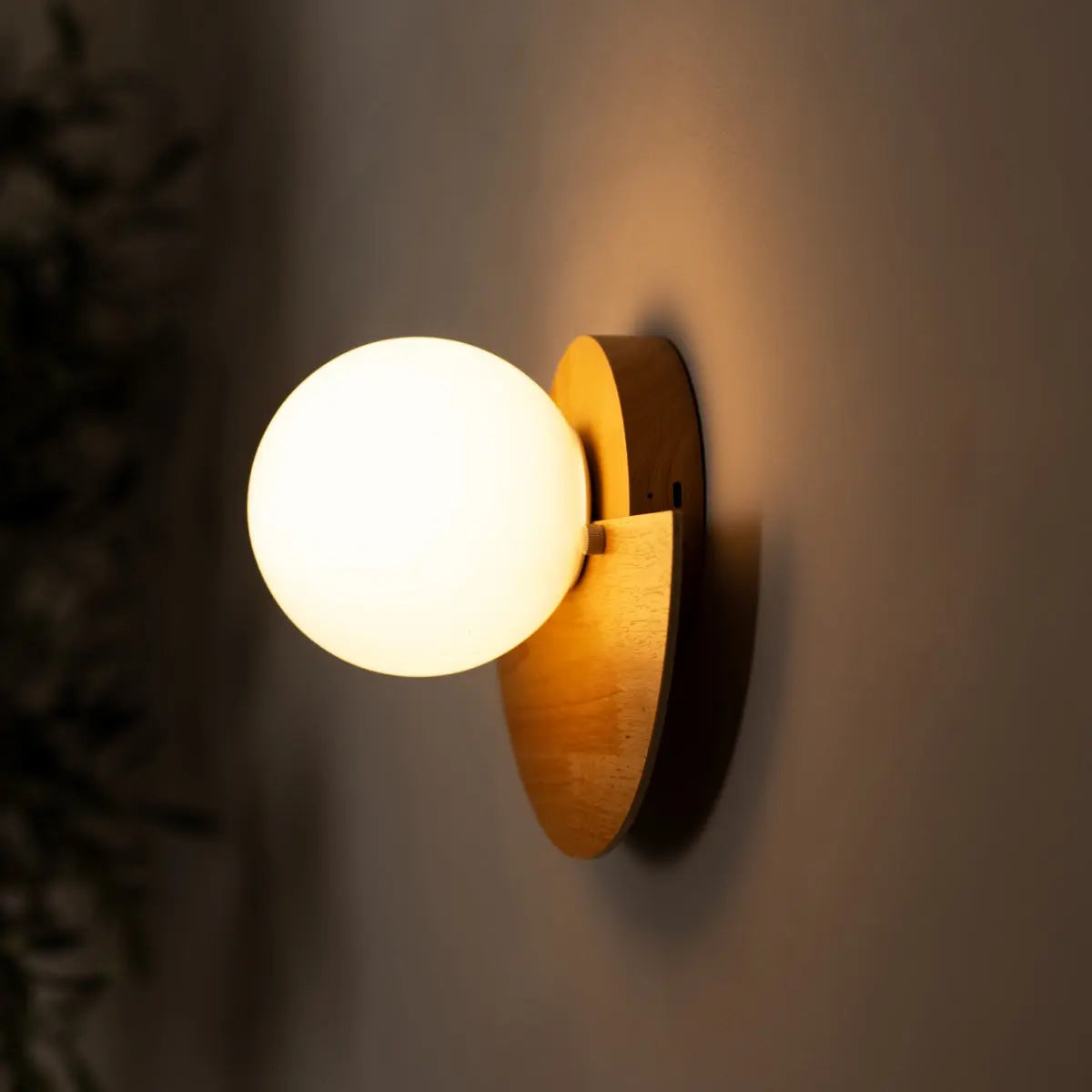 Kane Light Brown Cordless Wall Light – Rechargeable Wood & Glass Lamp-0