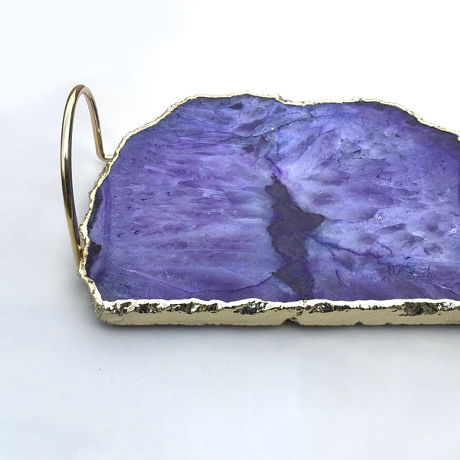 Purple Agate Serving Tray With Brass Loop Handles-4