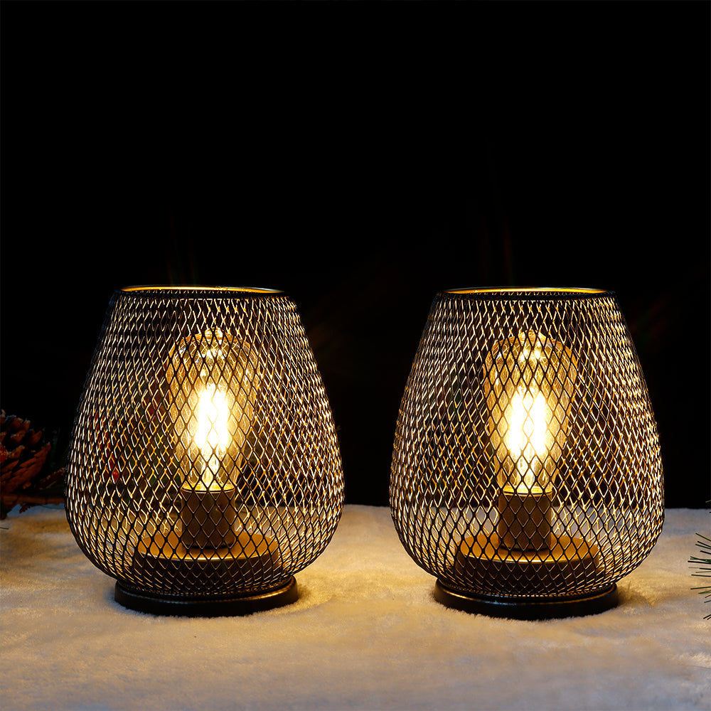 Set of 2 Battery Powered Metal Outdoor Lantern 6.5'' High (Brown)-3