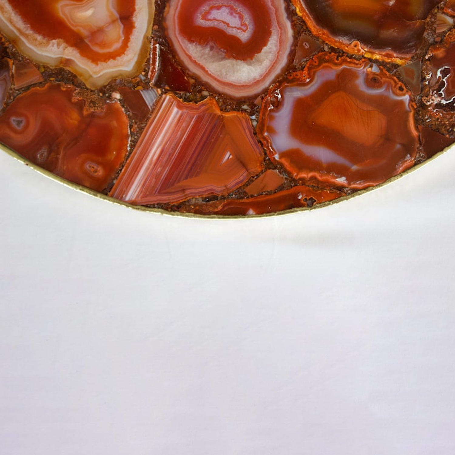 Red Agate Serving Tray With Brass Handles | Circular-4