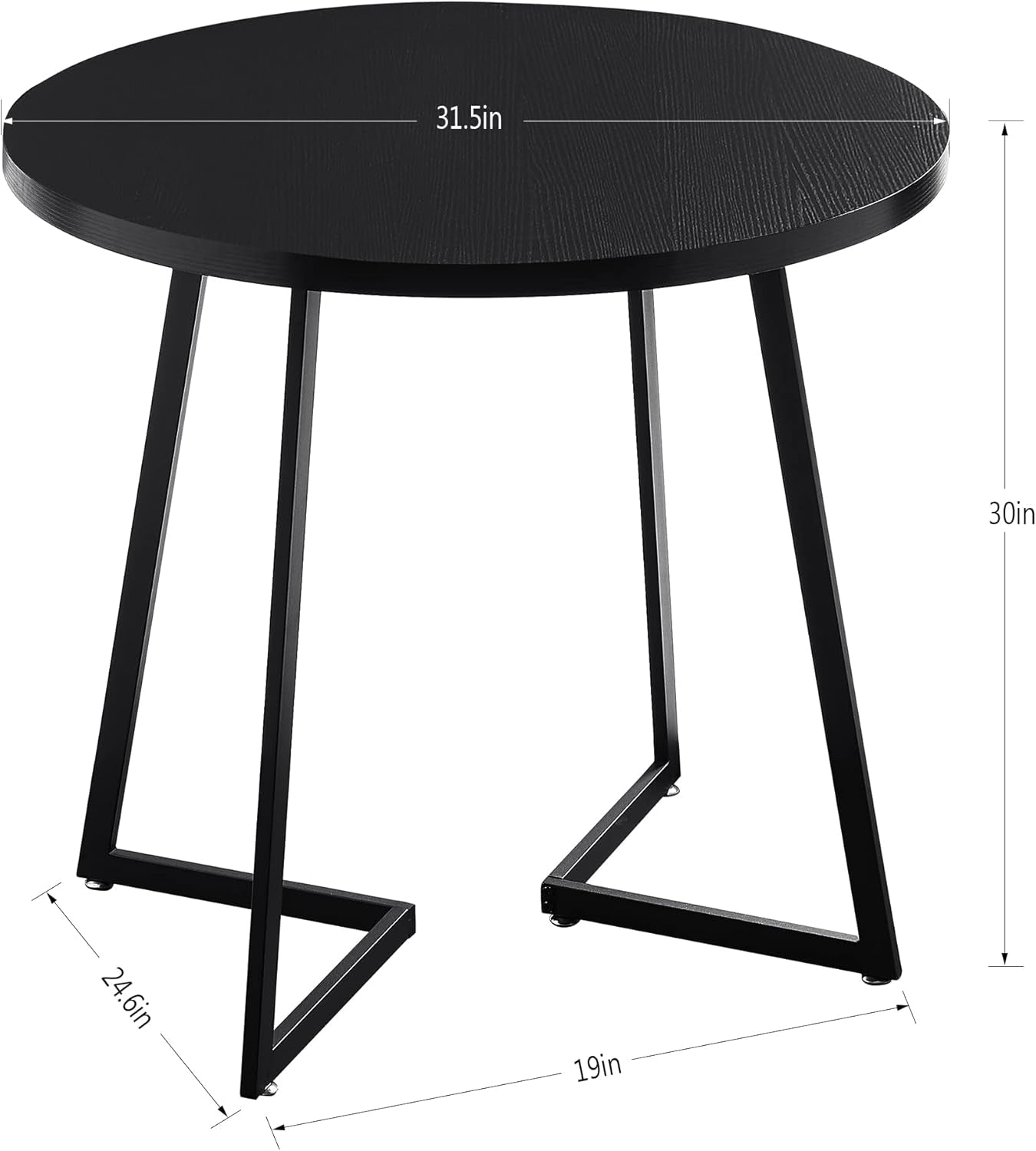Round Black Woodgrain Top Dining Table With Steel Frame