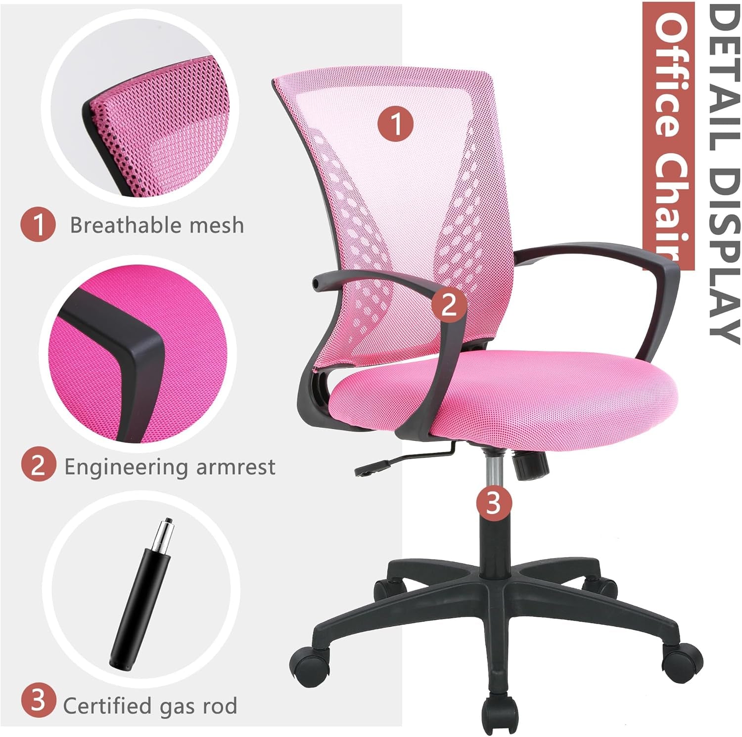 Pink Ergonomic Gaming Chair With Lumbar Support 360 Swivel