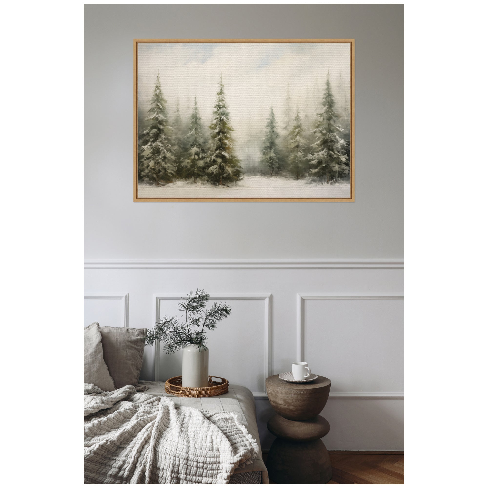 Sylvie Framed Canvas Traditional Snowy Forest Landscape by The Creative Bunch Studio