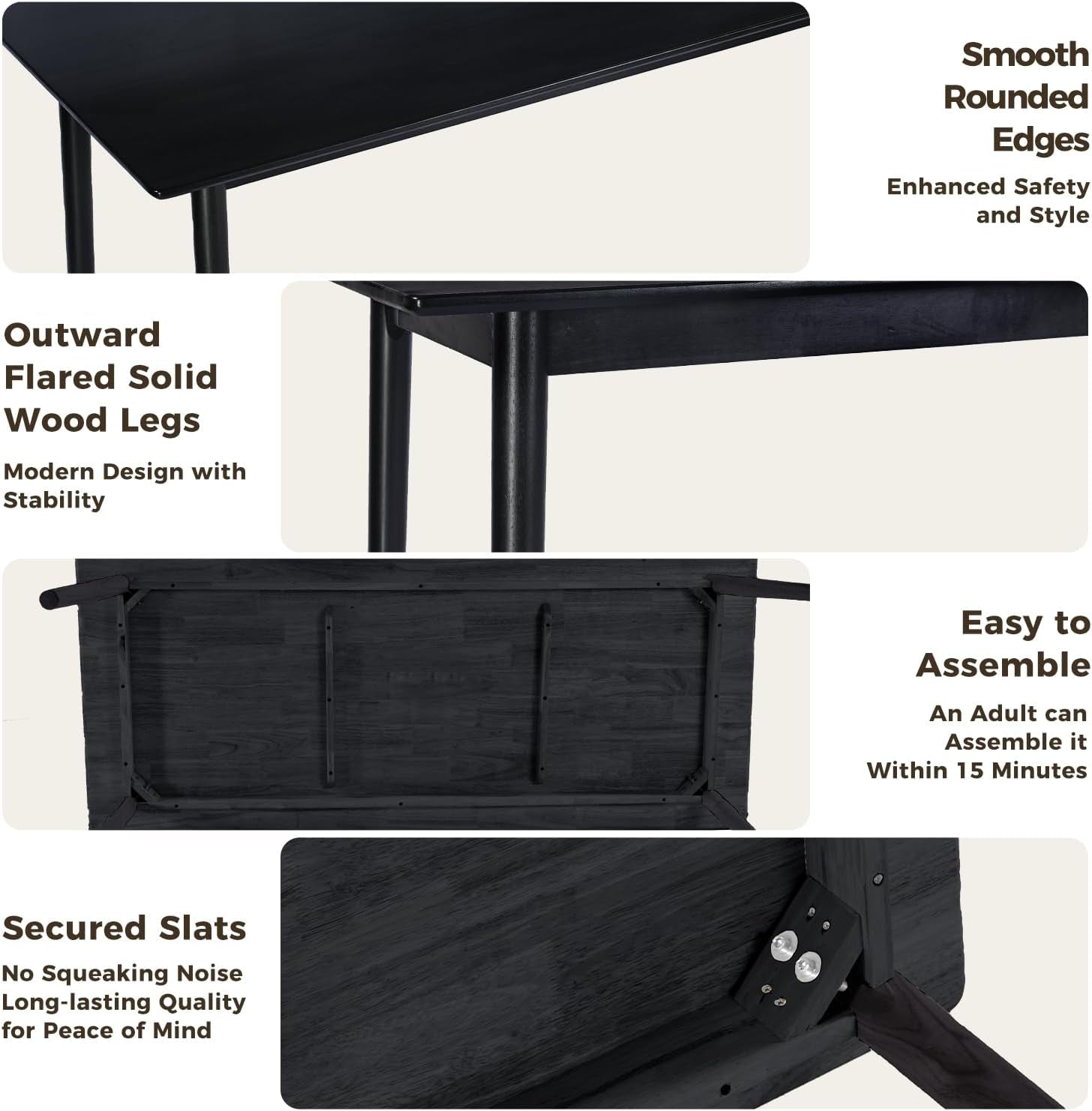 70 Inch Black Solid Oak Dining Table For 6 To 8 People