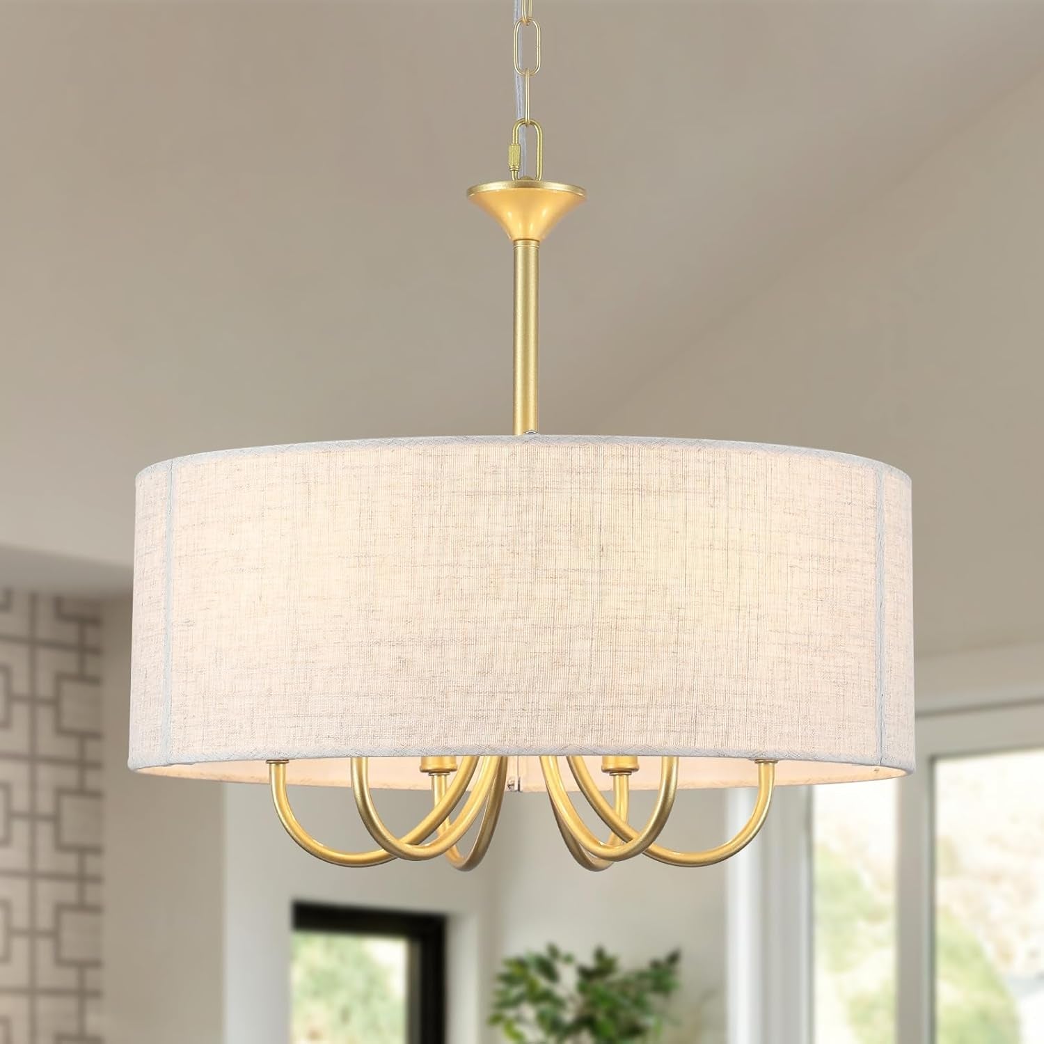 Gold Drum Chandelier 6 Light Metropolitan Farmhouse-0