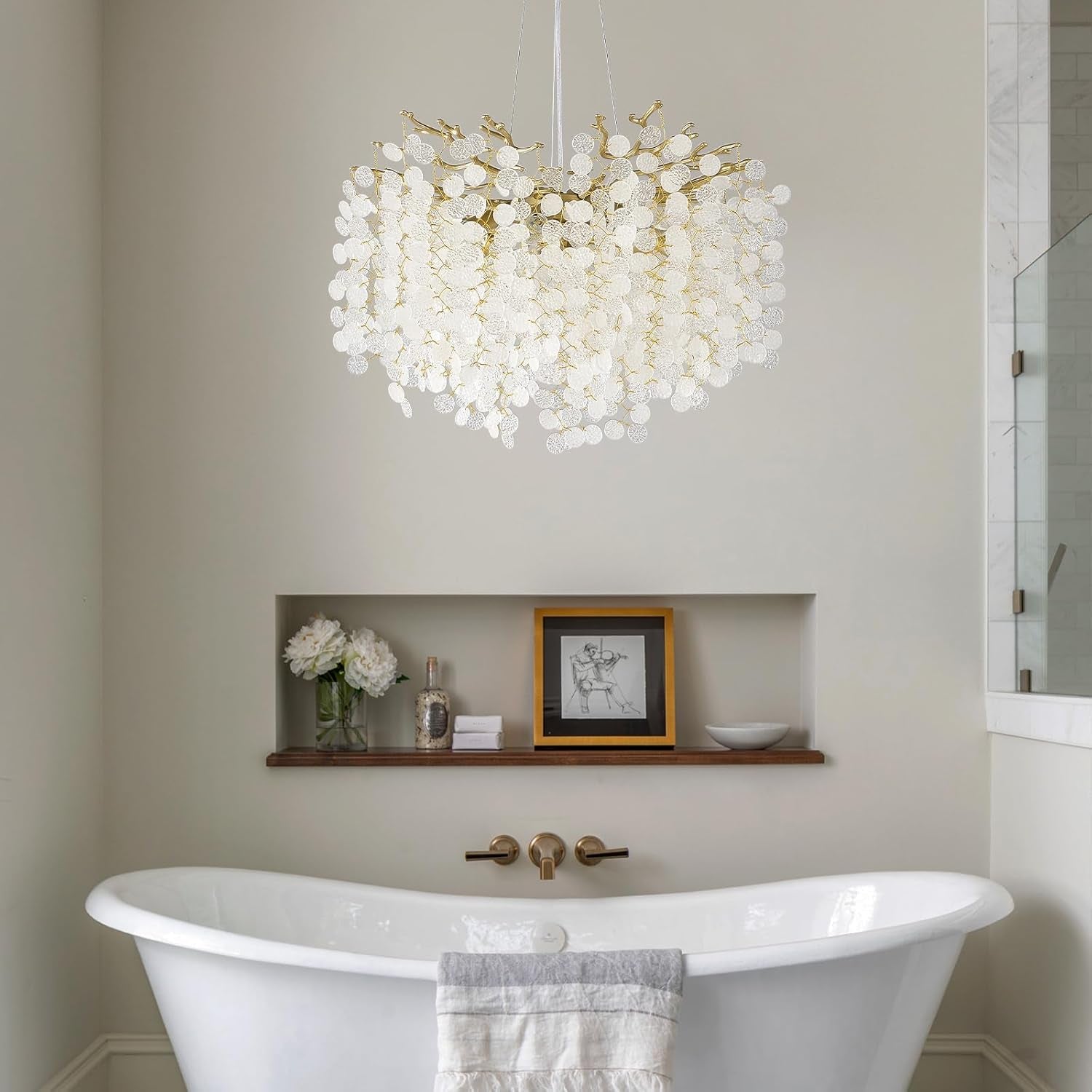 Gilded Capiz Shell Chandelier Crystalline Tree Branch-2