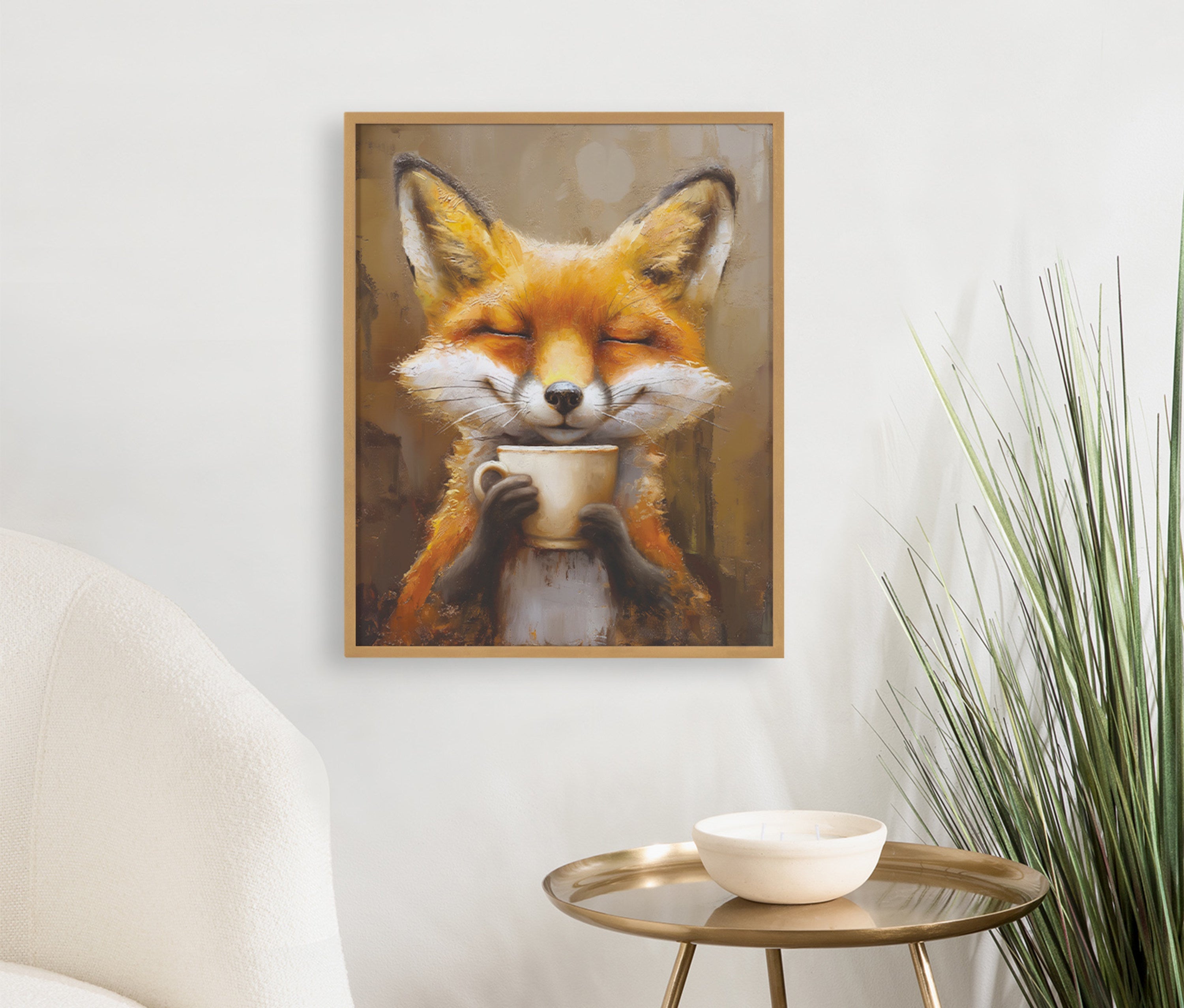 Gallery Happy Fox Traditional Coffee Tea Cup Print by The Creative Bunch Studio