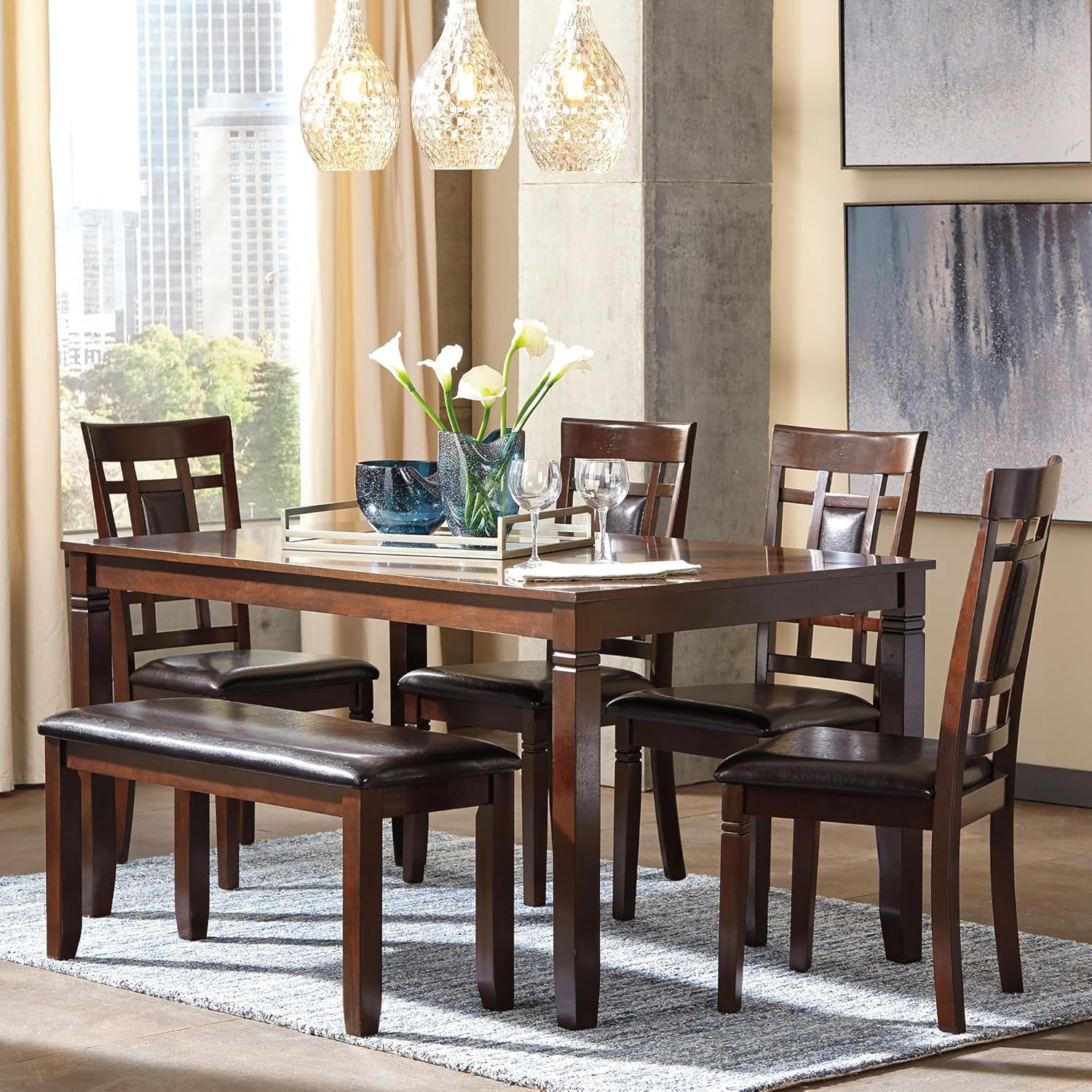 Brown Contemporary Engineered Wood Dining Table Set
